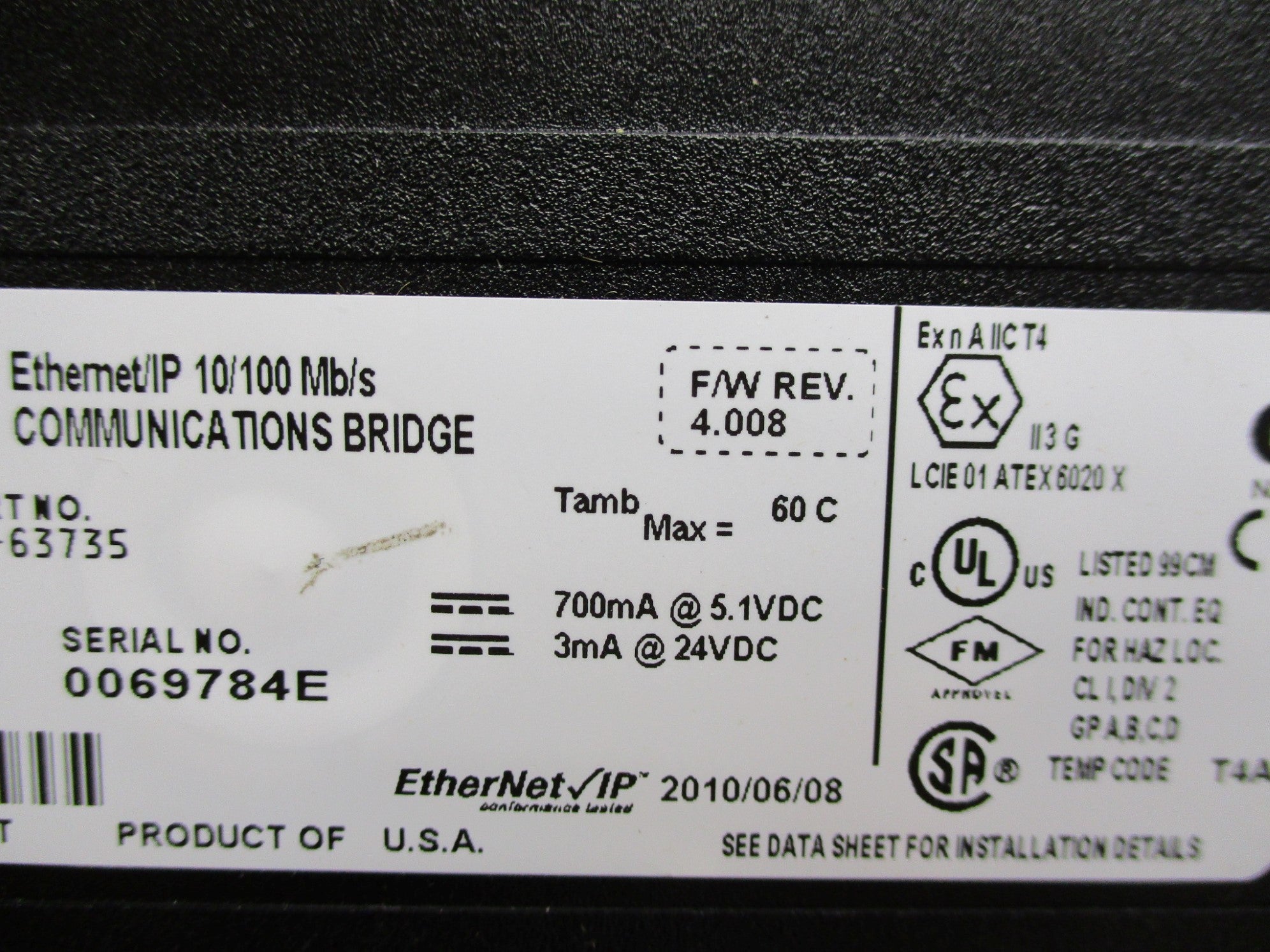ALLEN BRADLEY 1756-ENBT SER. A F/W: 4.008 REMAN