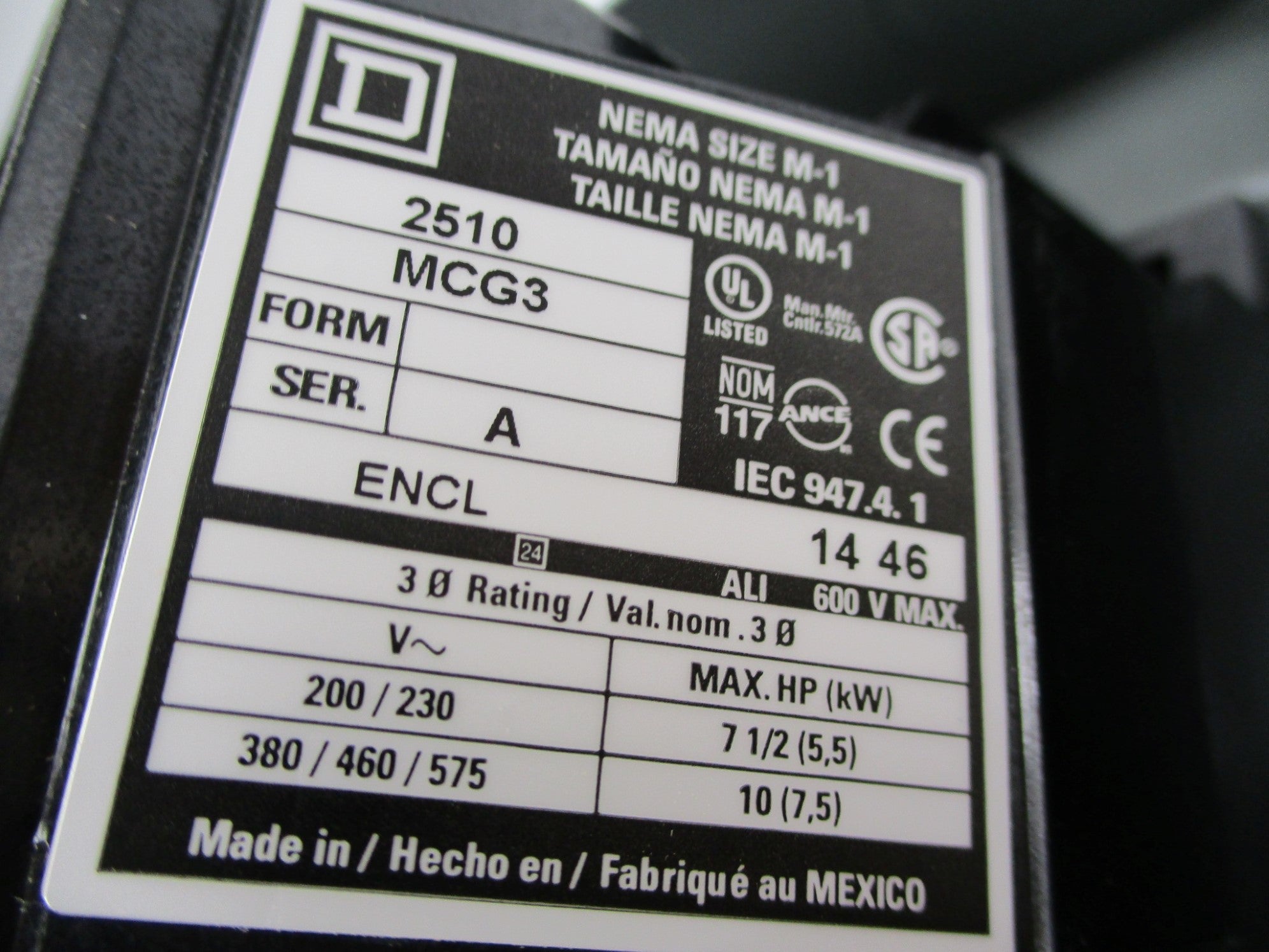 SQUARE D 2510MCG3 SER. A (AS PICTURED) NSMP
