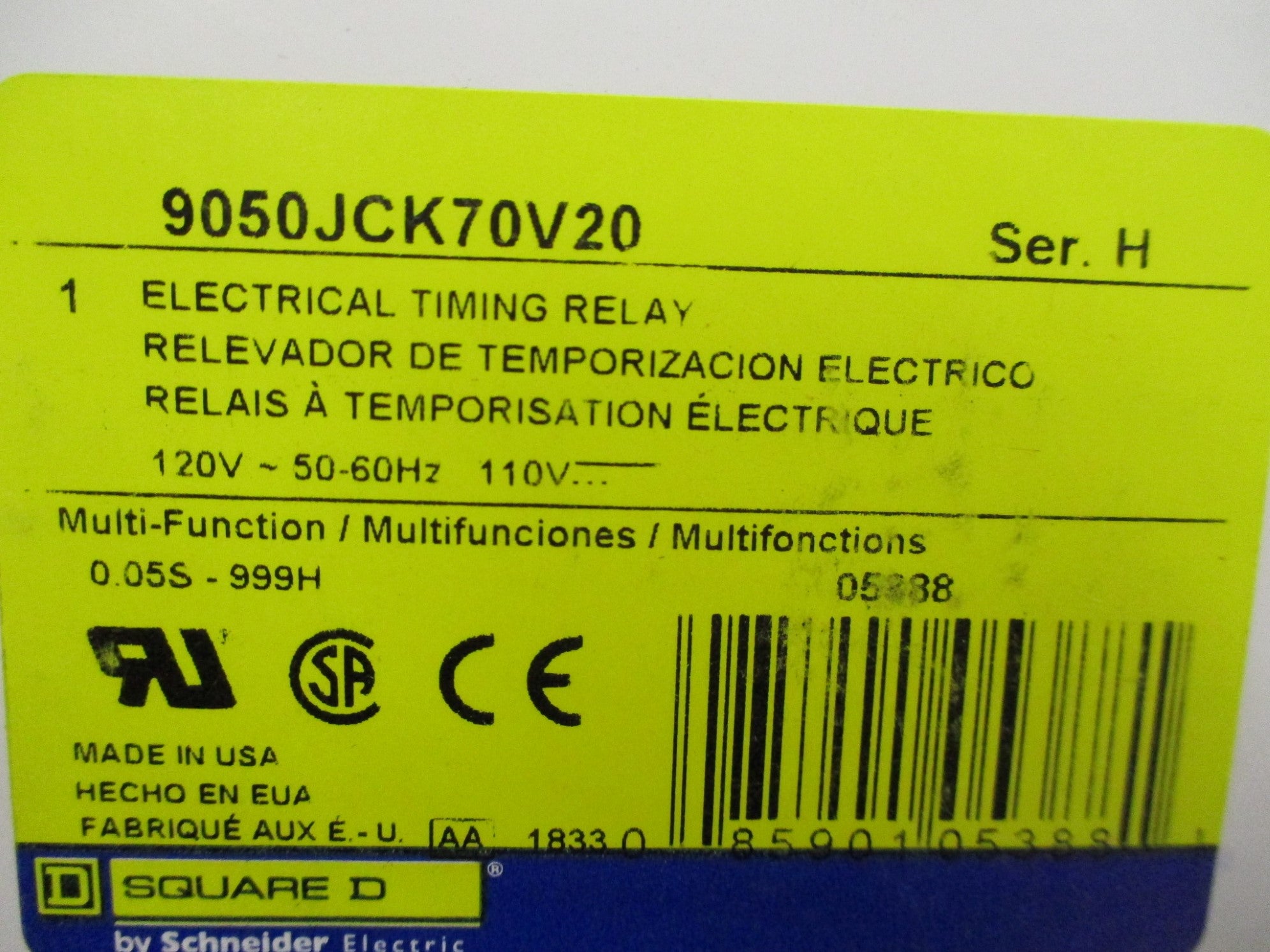 SQUARE D 9050JCK70V20  SER. H  110/120V NSMP
