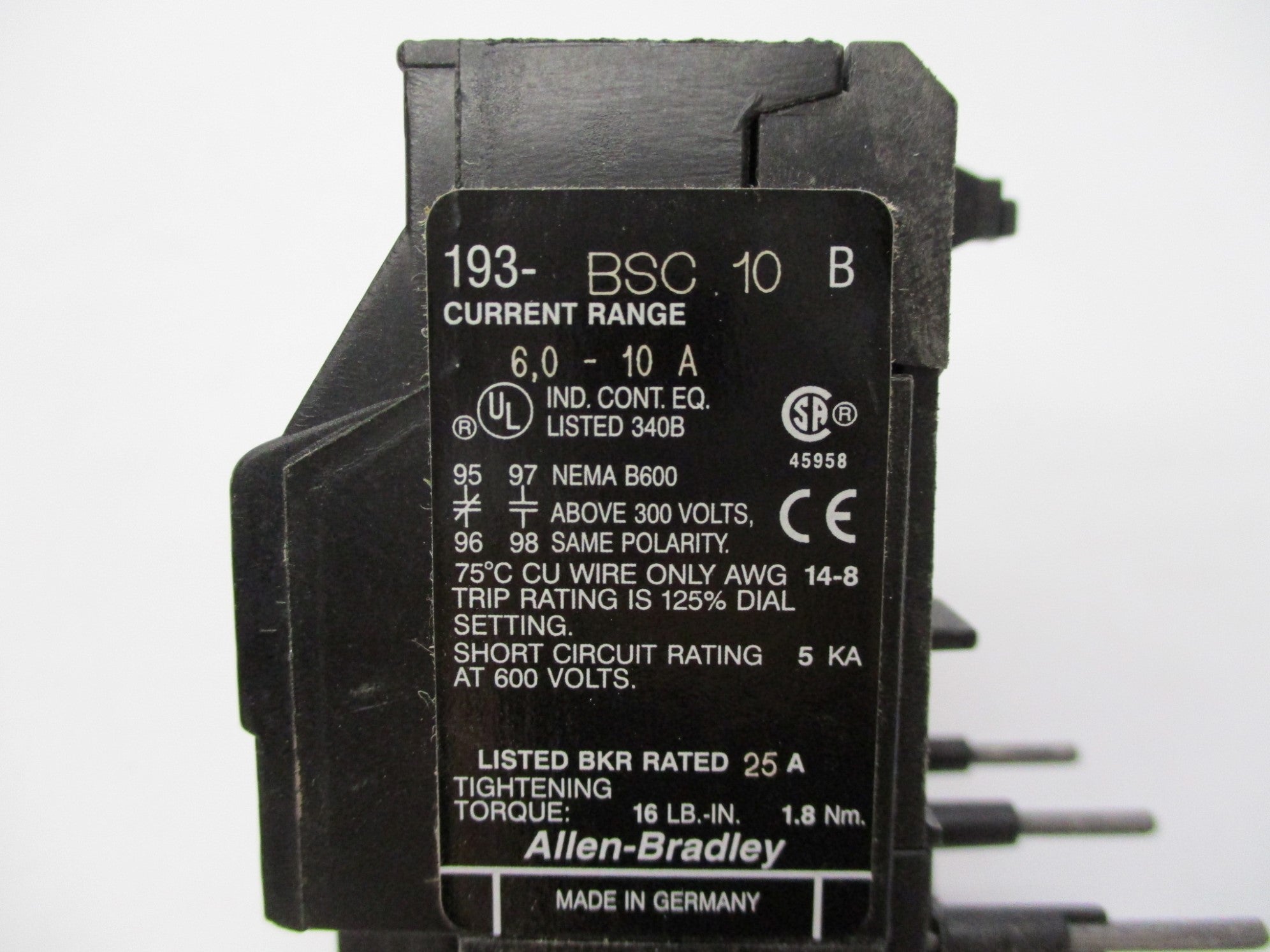 ALLEN BRADLEY 193-BSC10 SER. B 6.0-10A (AS PICTURED) NSMP