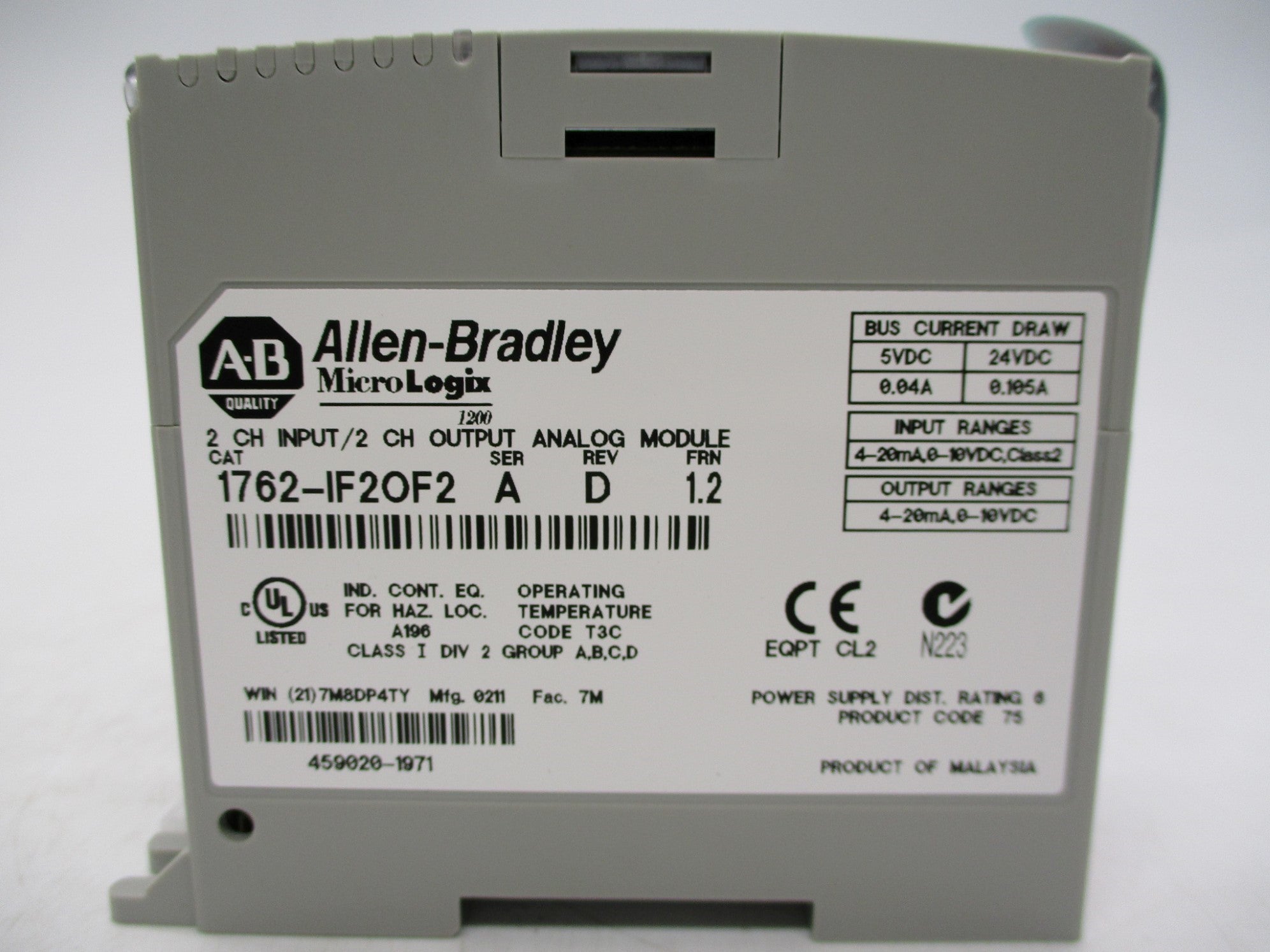 ALLEN BRADLEY 1762-IF2OF2 SER. A F/W: 1.2 NSMP