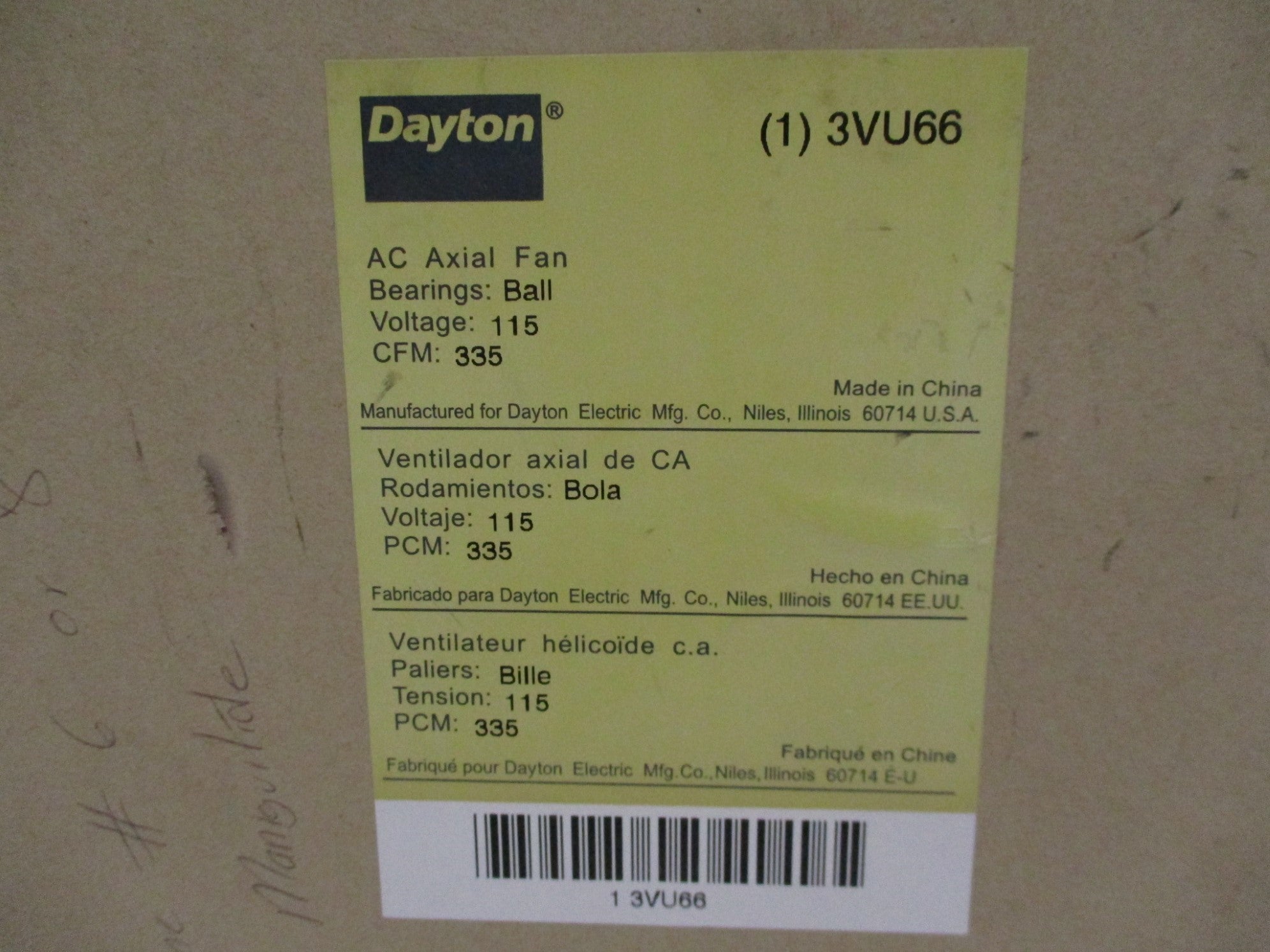 DAYTON 3VU66 115V 0.27/0.23A NSMP