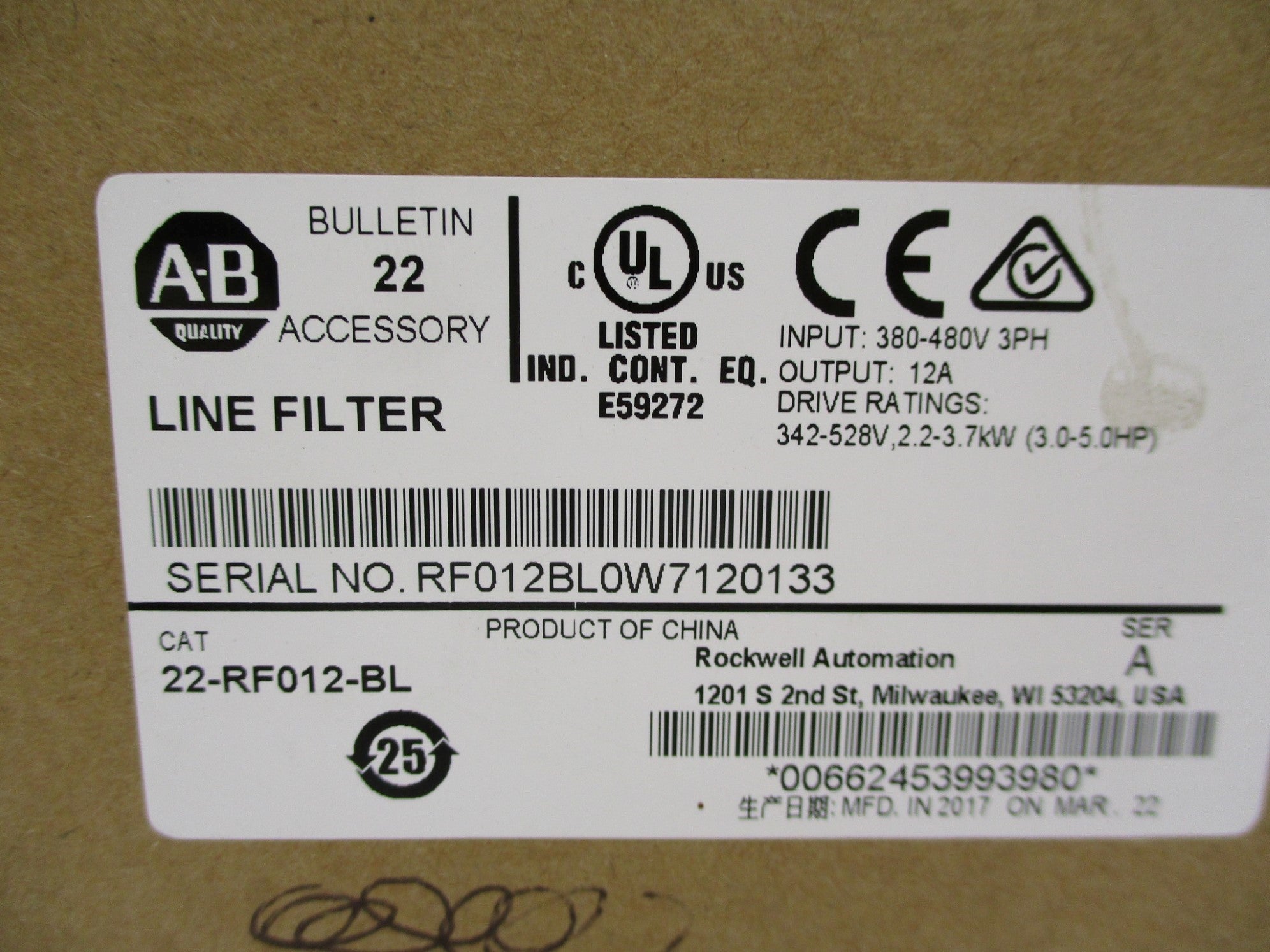 ALLEN BRADLEY 22-RF012-BL SER. A 380-480VAC 12A NSMP