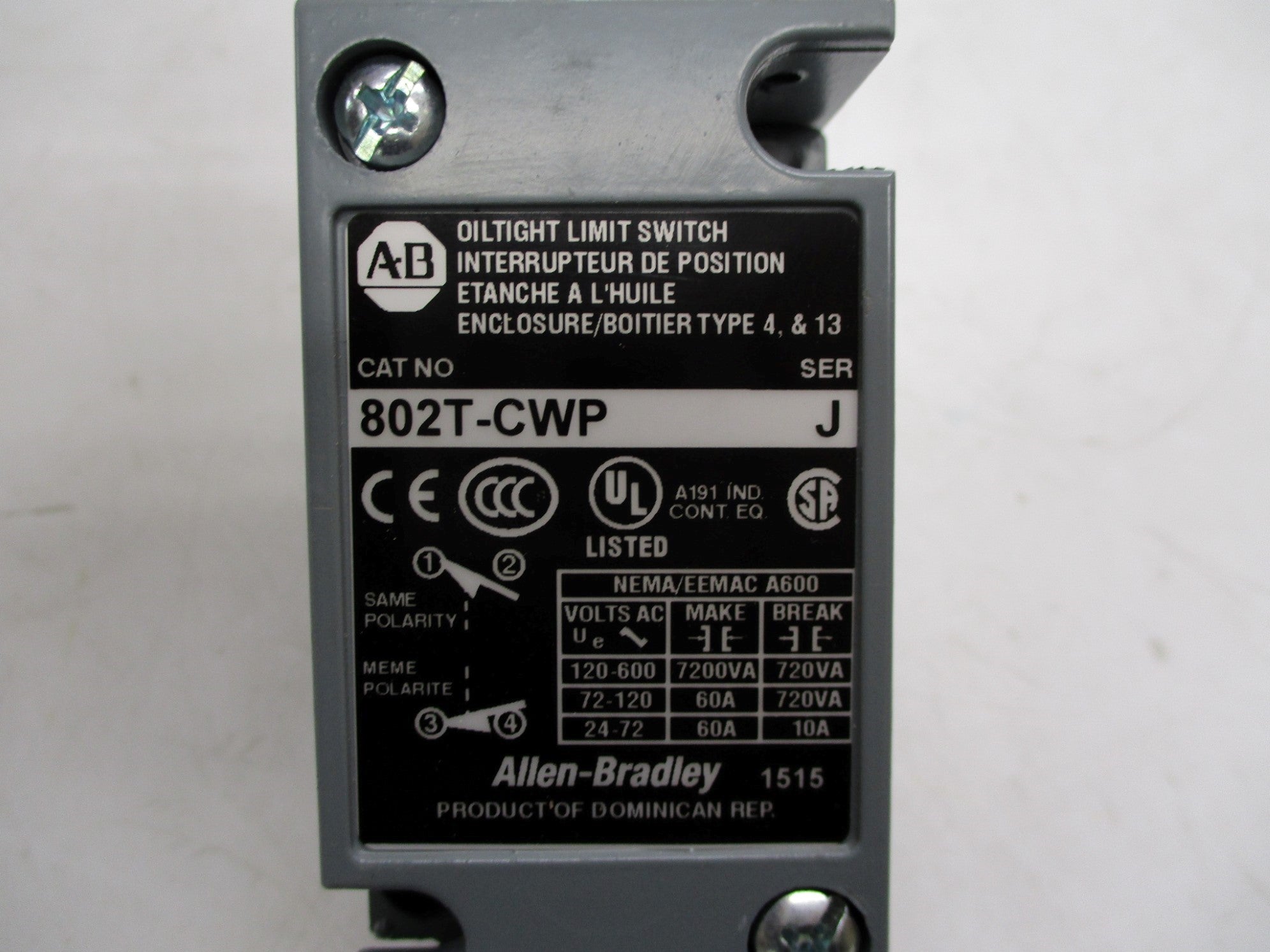 ALLEN BRADLEY 802T-CWP SER. J (WH) NSMP