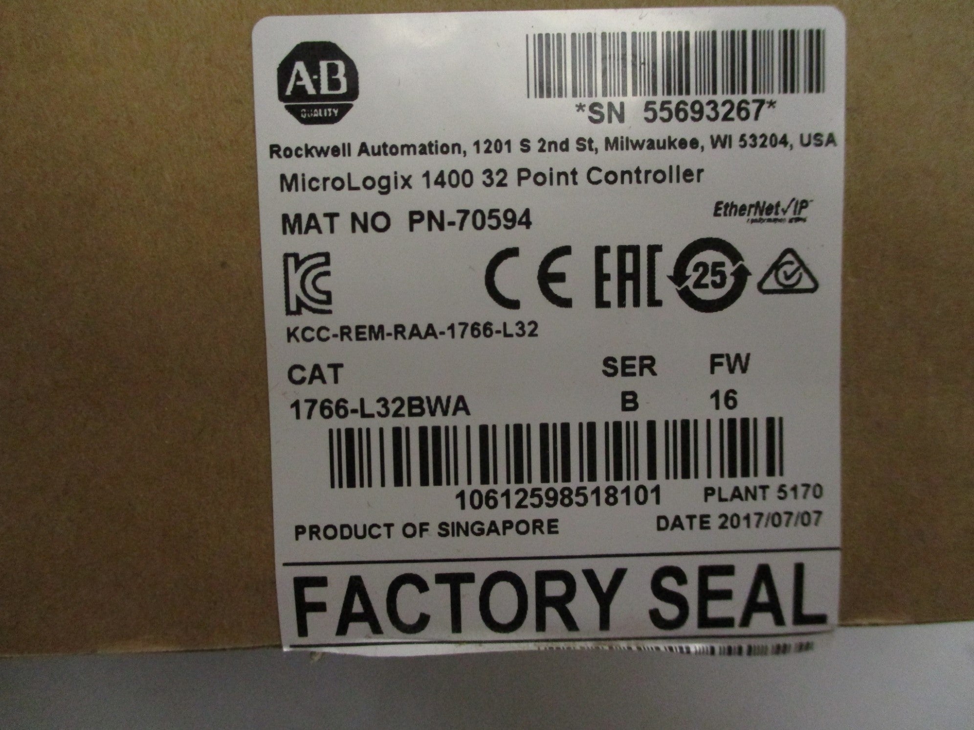 ALLEN BRADLEY 1766-L32BWA SER. B F/W 16 NSMP