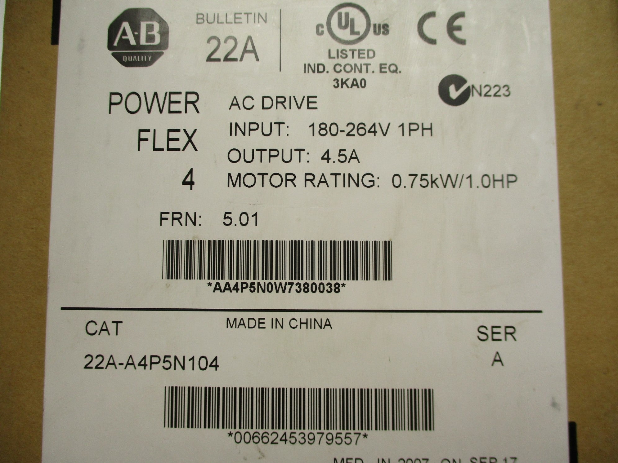 ALLEN BRADLEY 22A-A4P5N104 SER. A F/W: 5.01 NSMP