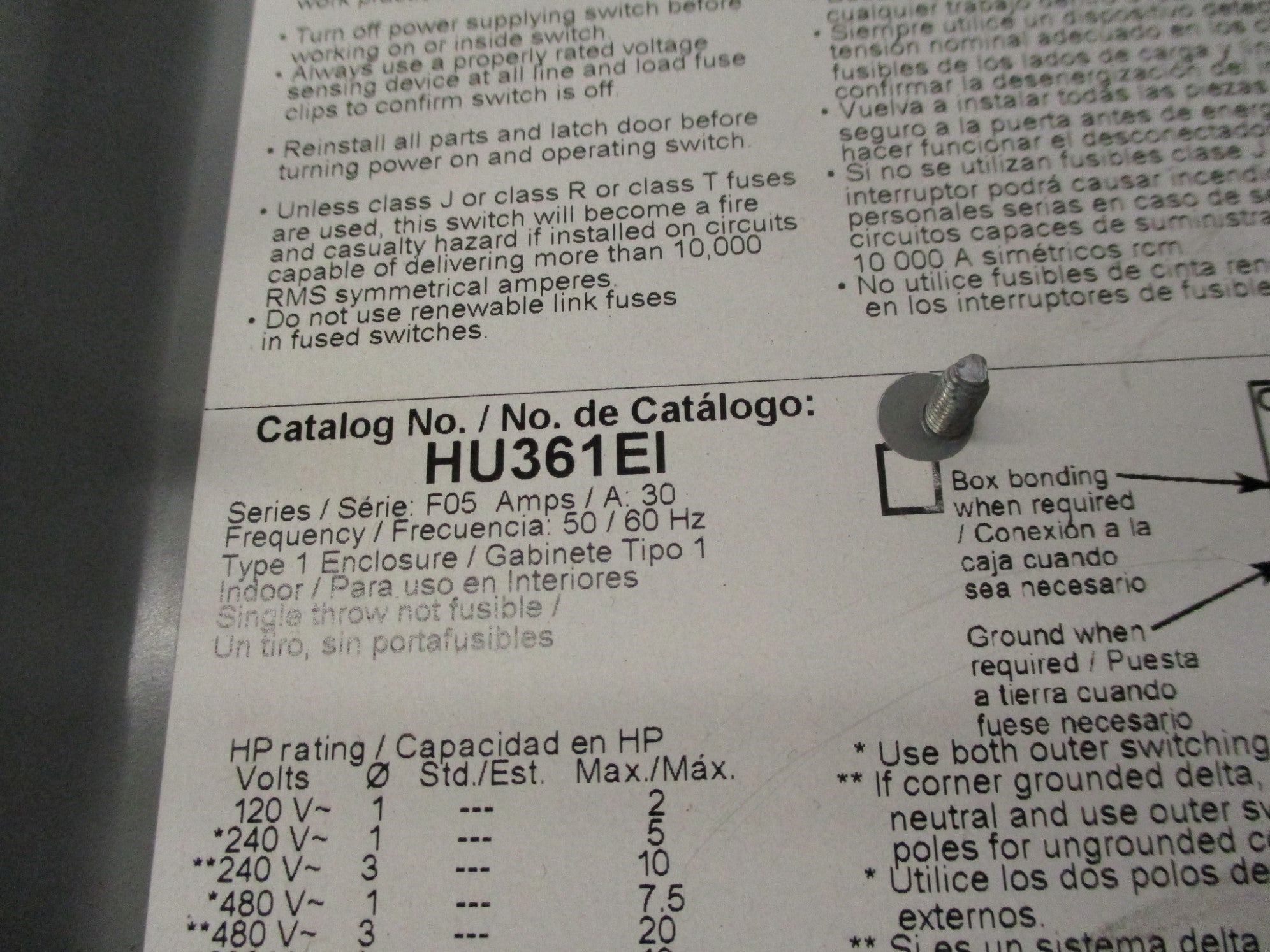 SQUARE D HU361EI SER. F05 UNMP