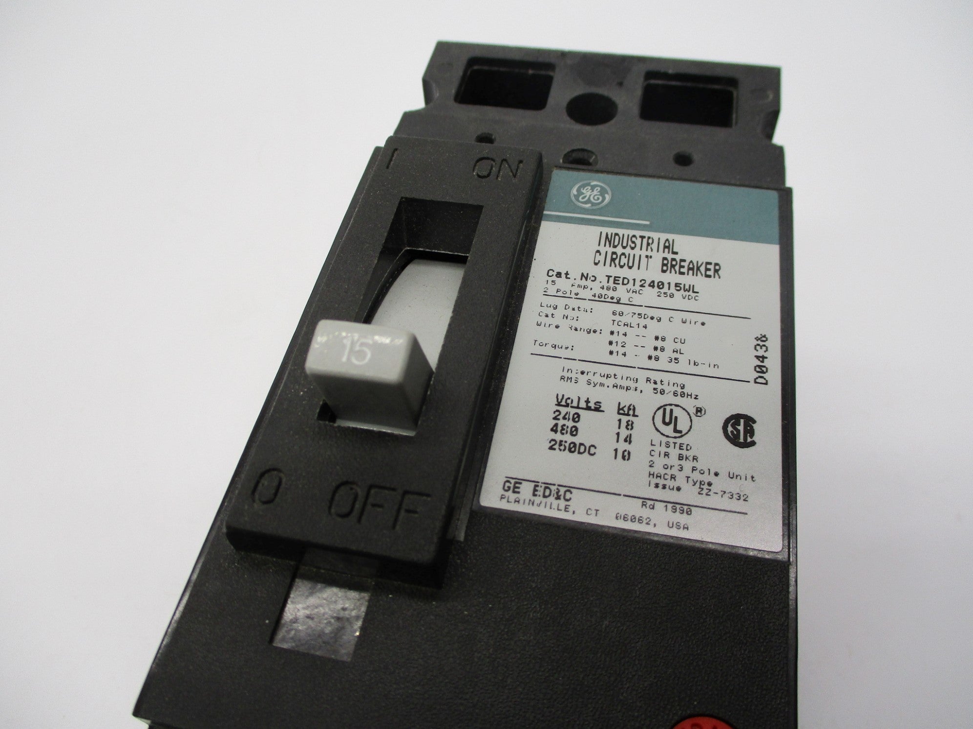 GENERAL ELECTRIC TED124015WL 15A 480VAC/250VDC NSMP