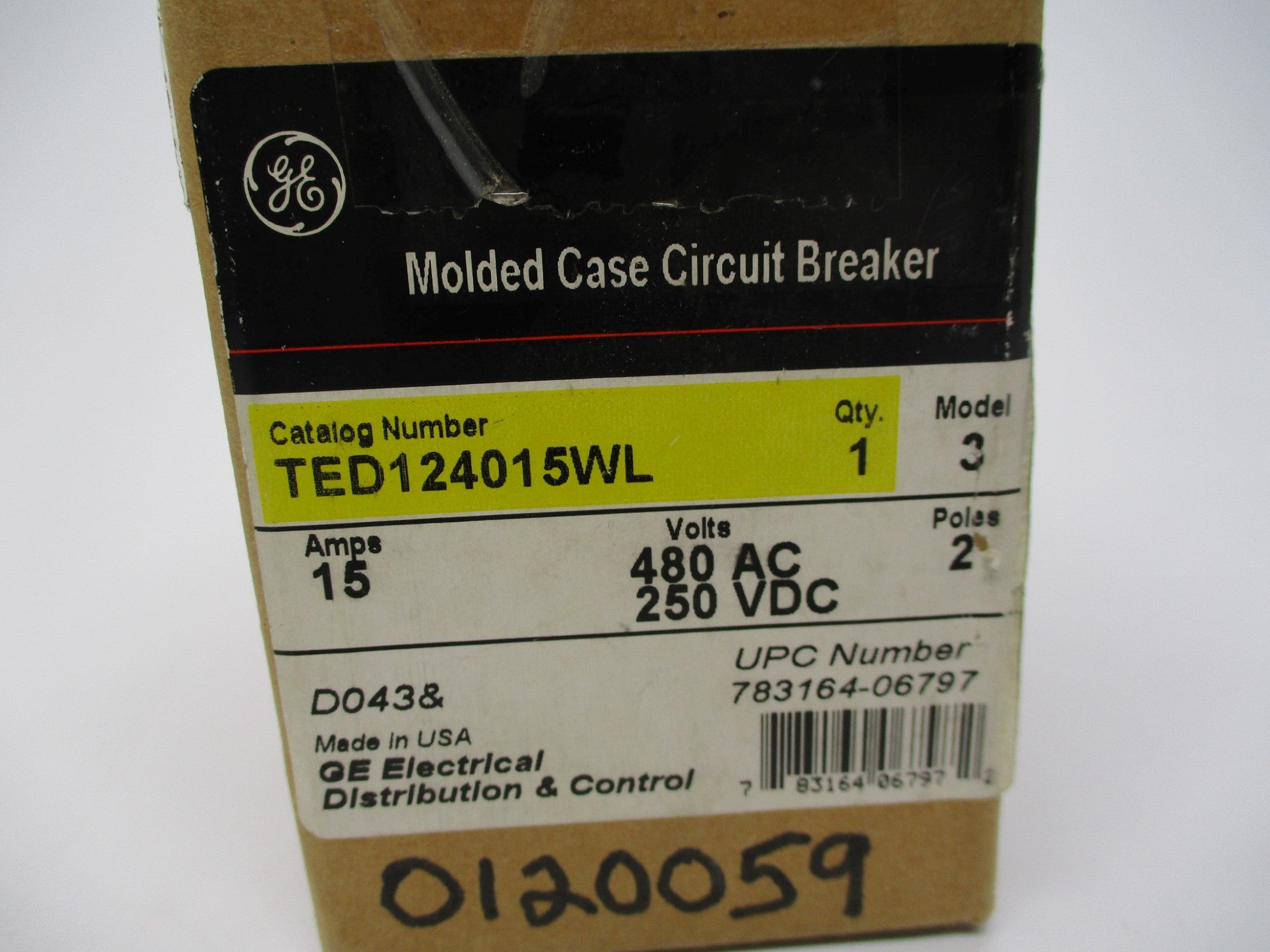 GENERAL ELECTRIC TED124015WL 15A 480VAC/250VDC NSMP