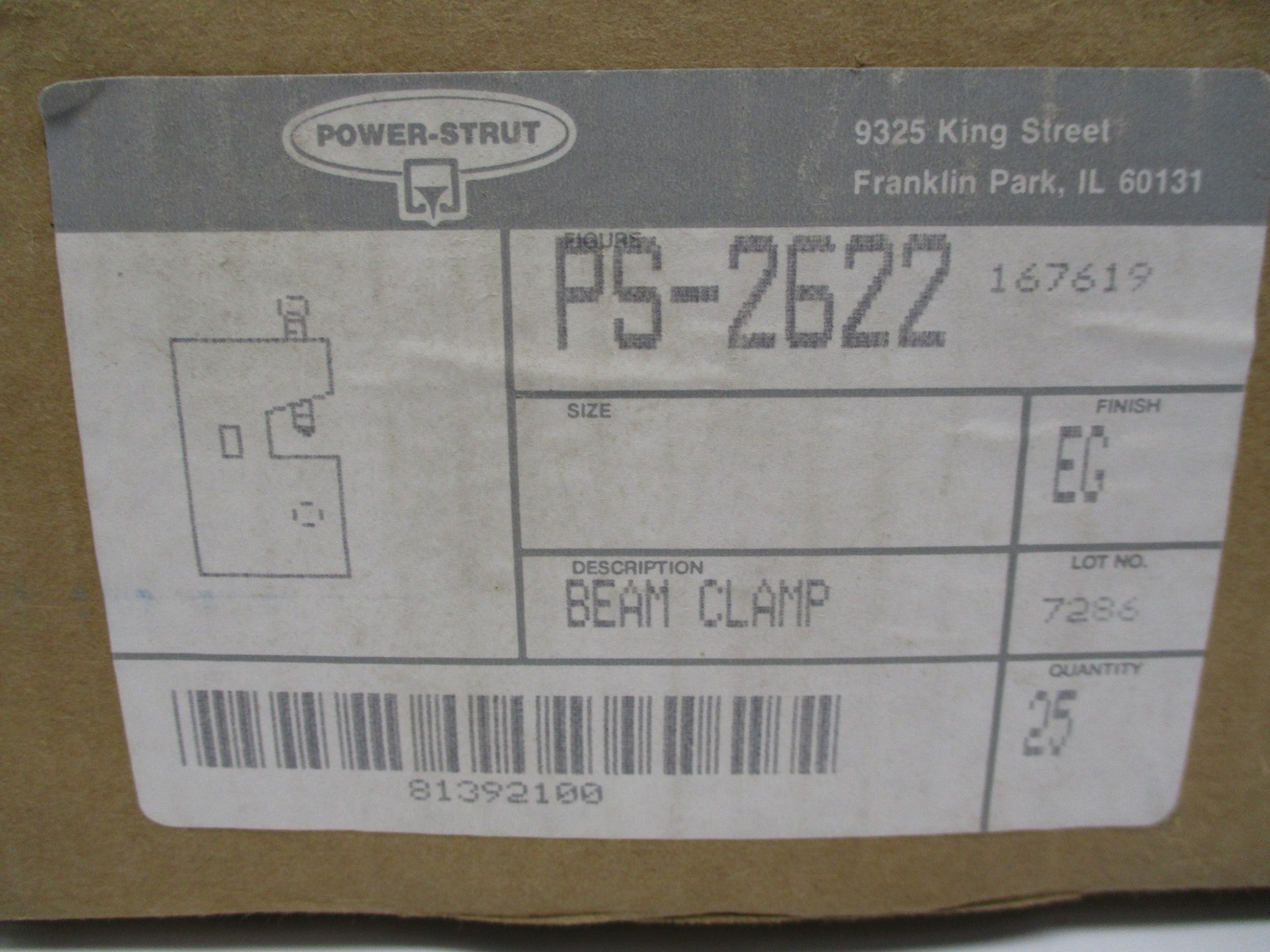 POWER-STRUT PS-2622 (PKG OF 25) NSMP