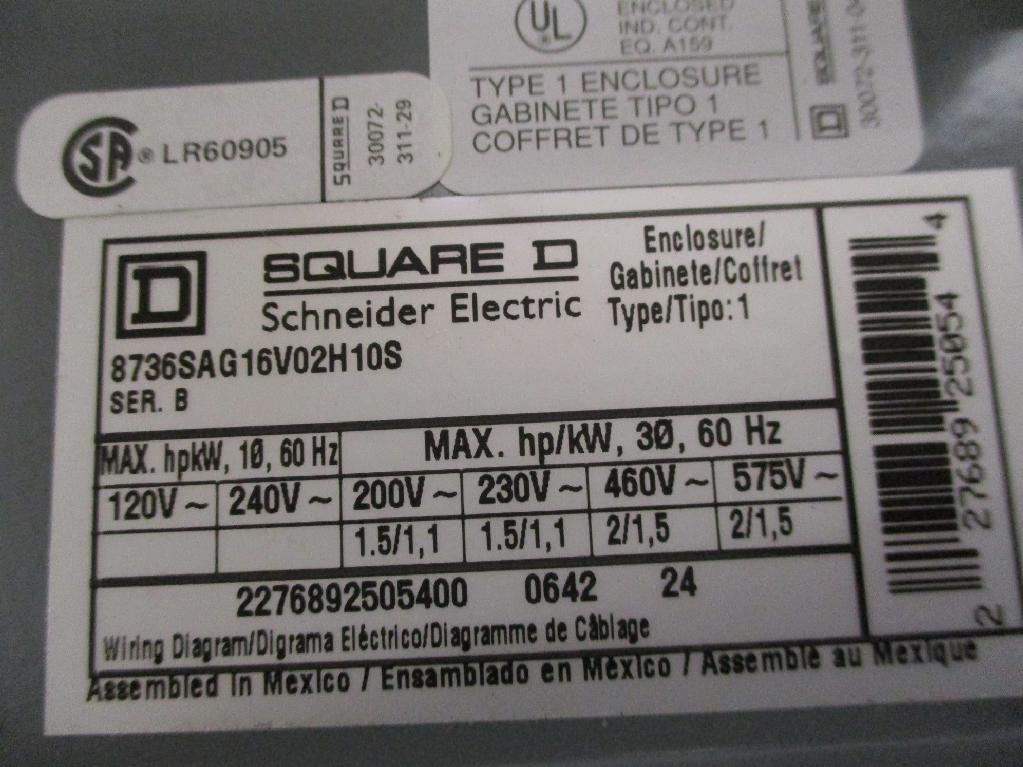 SQUARE D 8736SAG16V02H10S 120V SER. B NSMP