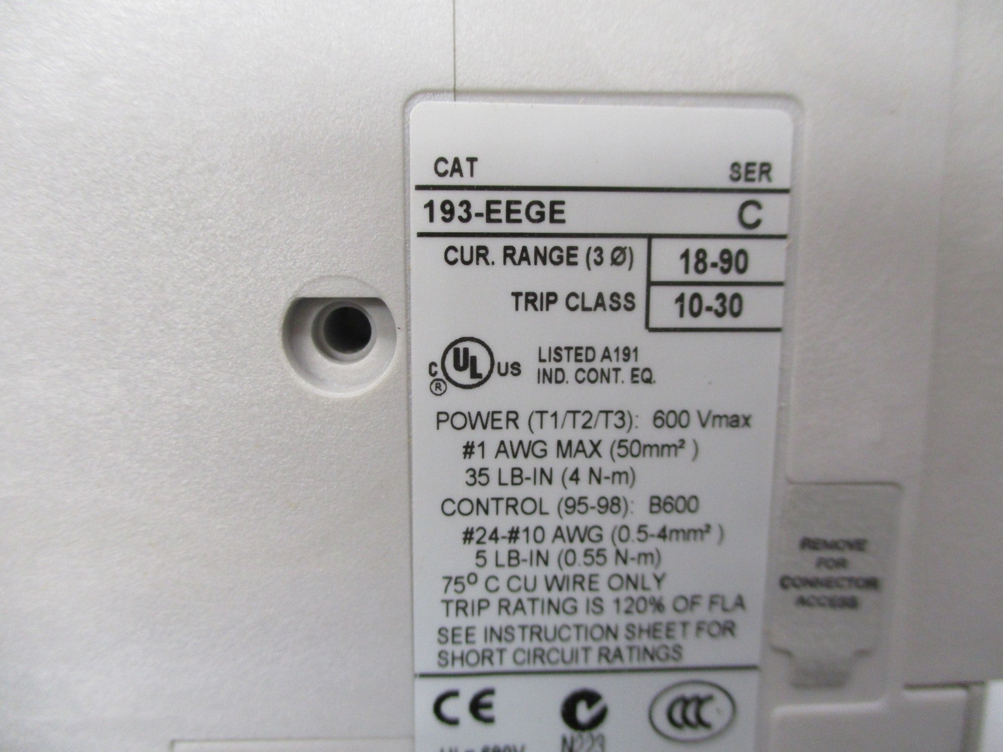 ALLEN BRADLEY 193-EEGE SER. C 18-90A (BR/WH)  NSMP