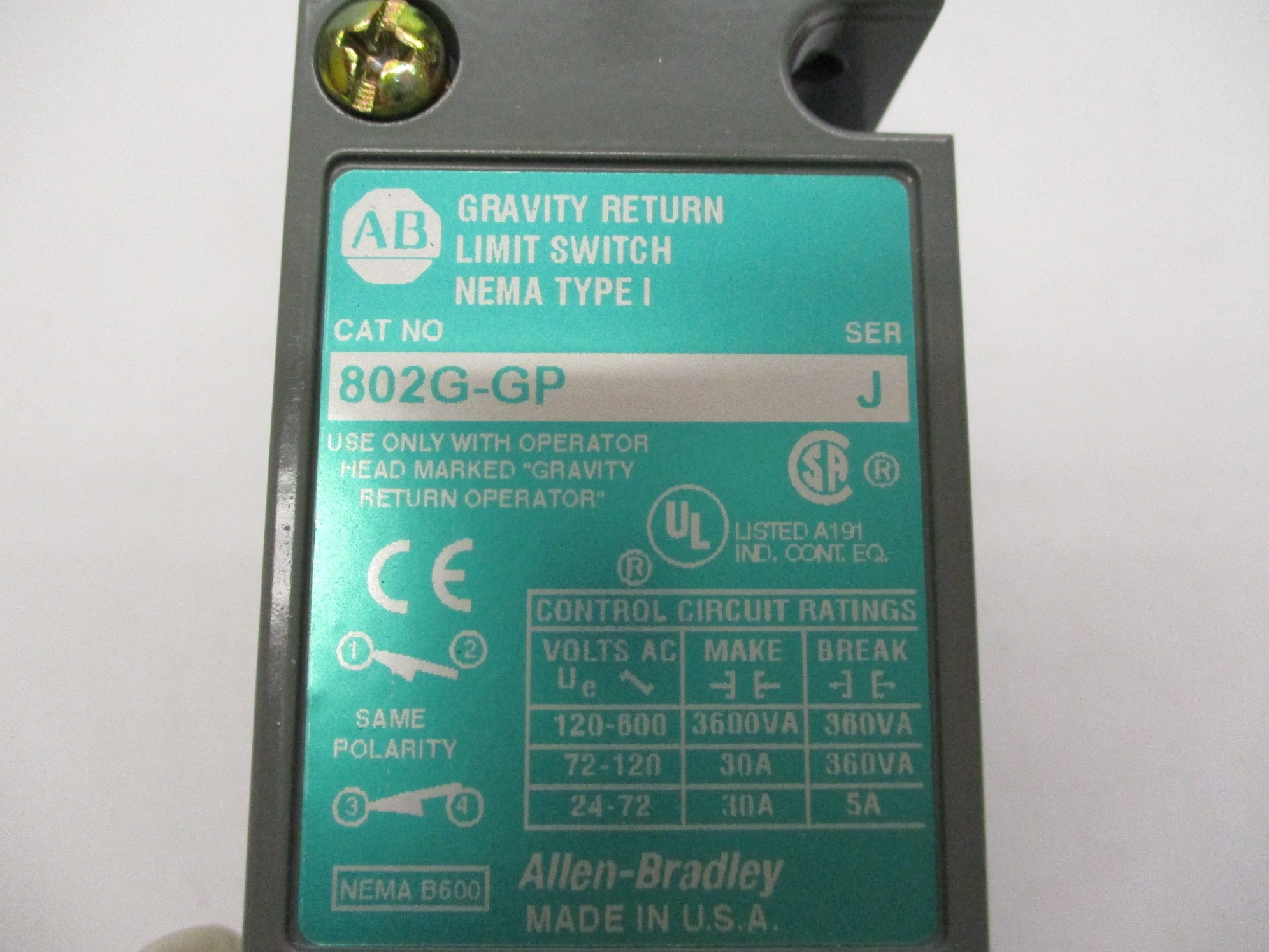 ALLEN BRADLEY 802G-GP SER. J (WH) NSMP