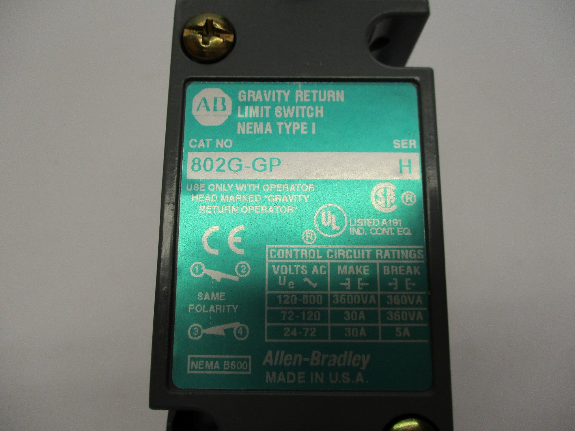 INDUSTRIAL SPARE PART 802G-GP SER. H 120-600VAC 30A (WH) NSMP