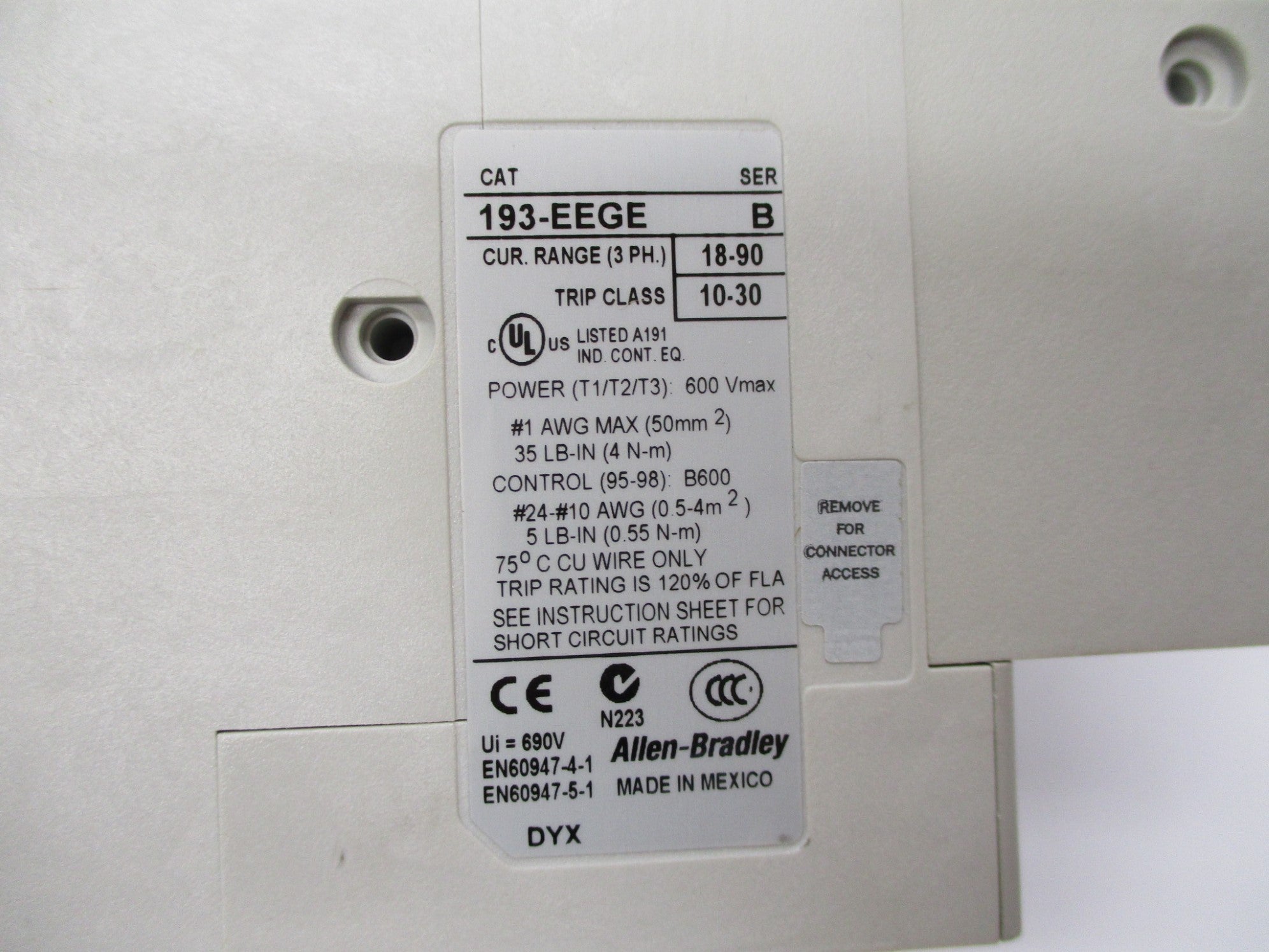 ALLEN BRADLEY 193-EEGE SER. B 18-90A (BR/WH) NSMP