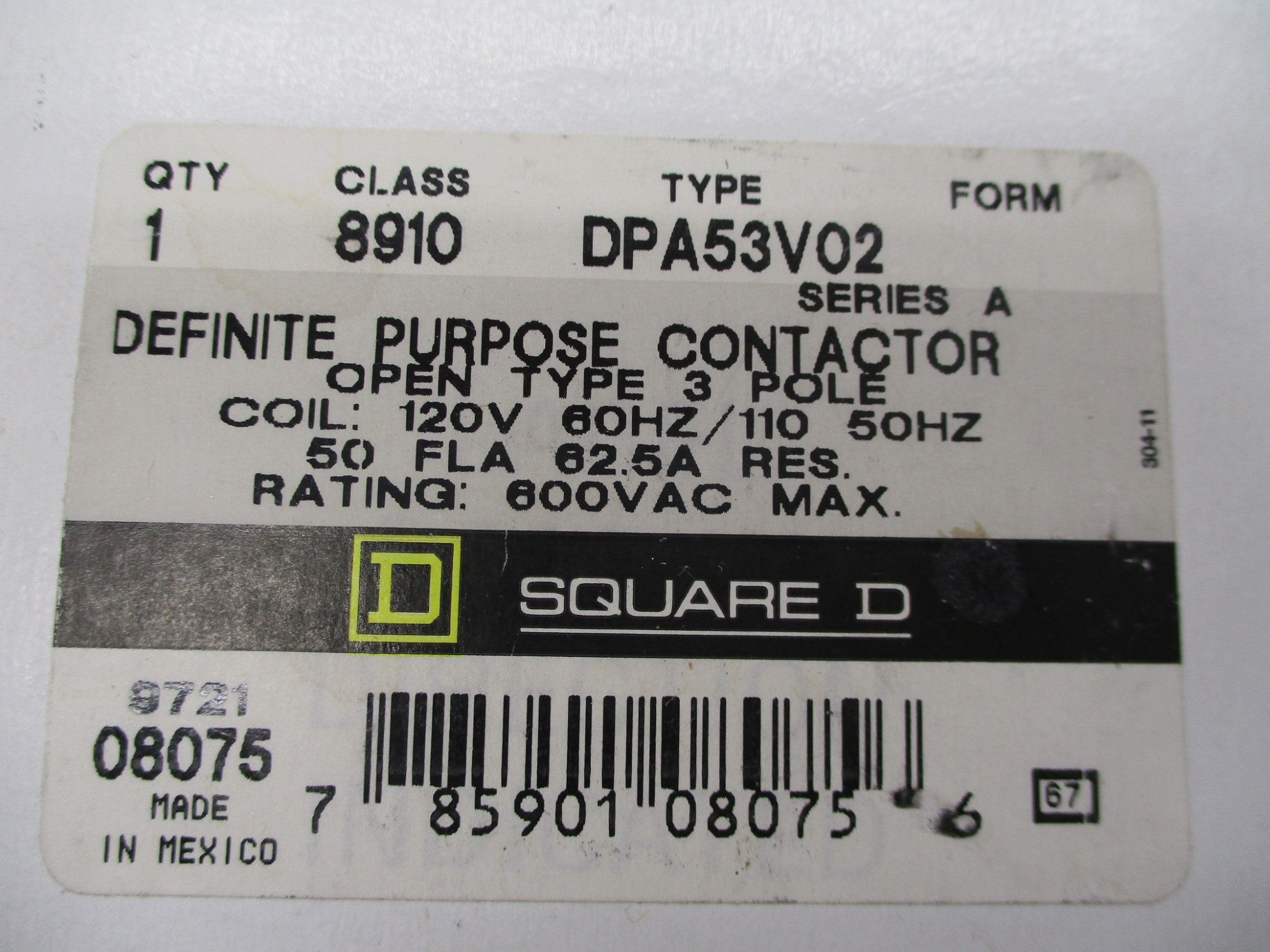 SQUARE D 8910DPA53V02 SER. A 120V NSMP