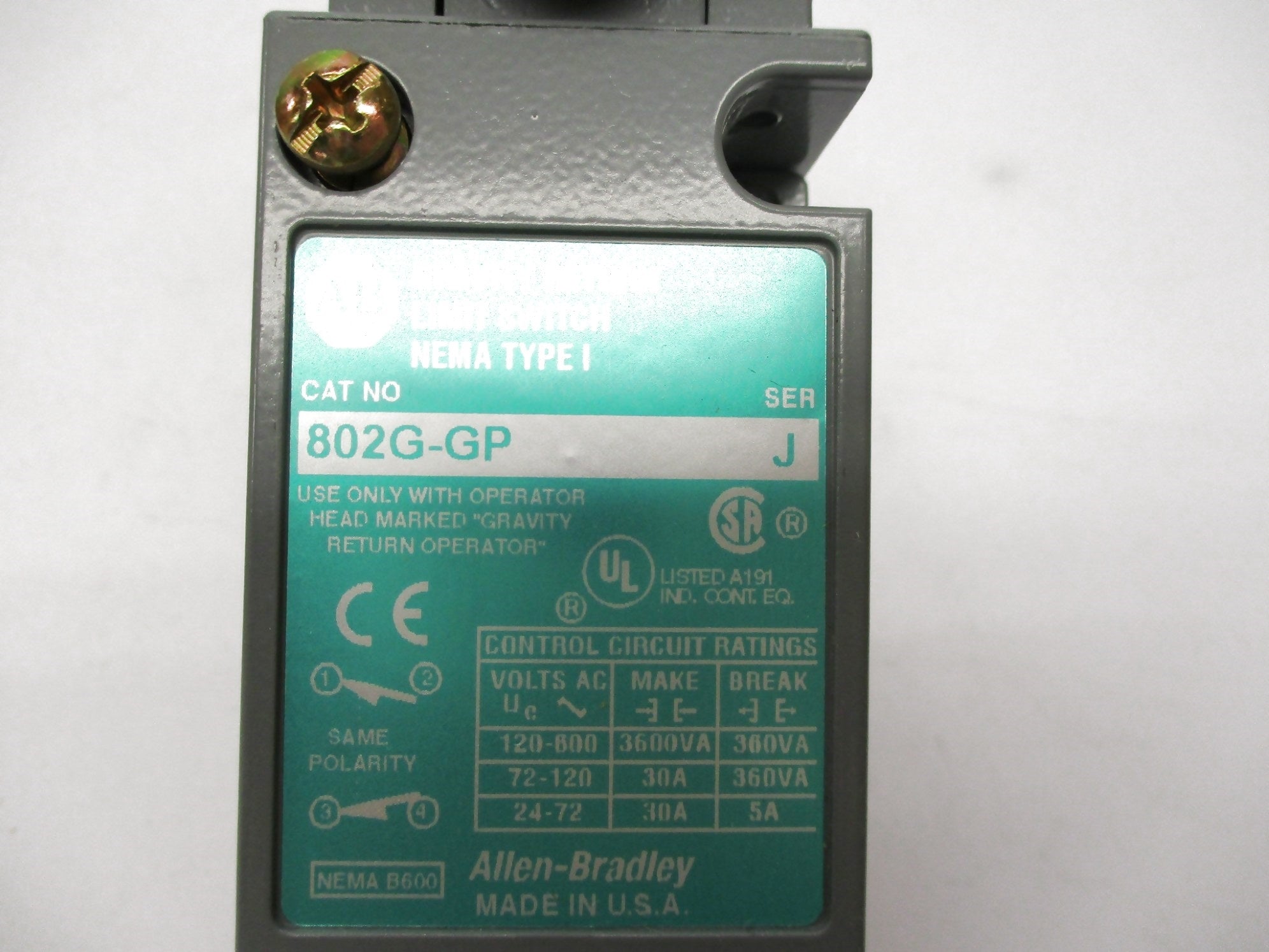ALLEN BRADLEY 802G-GP SER. J (WH) NSMP