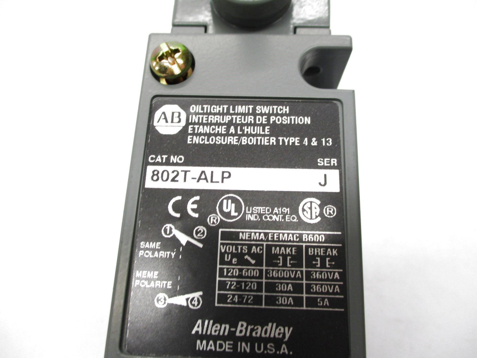 ALLEN BRADLEY 802T-ALP SER. J (WH) NSMP