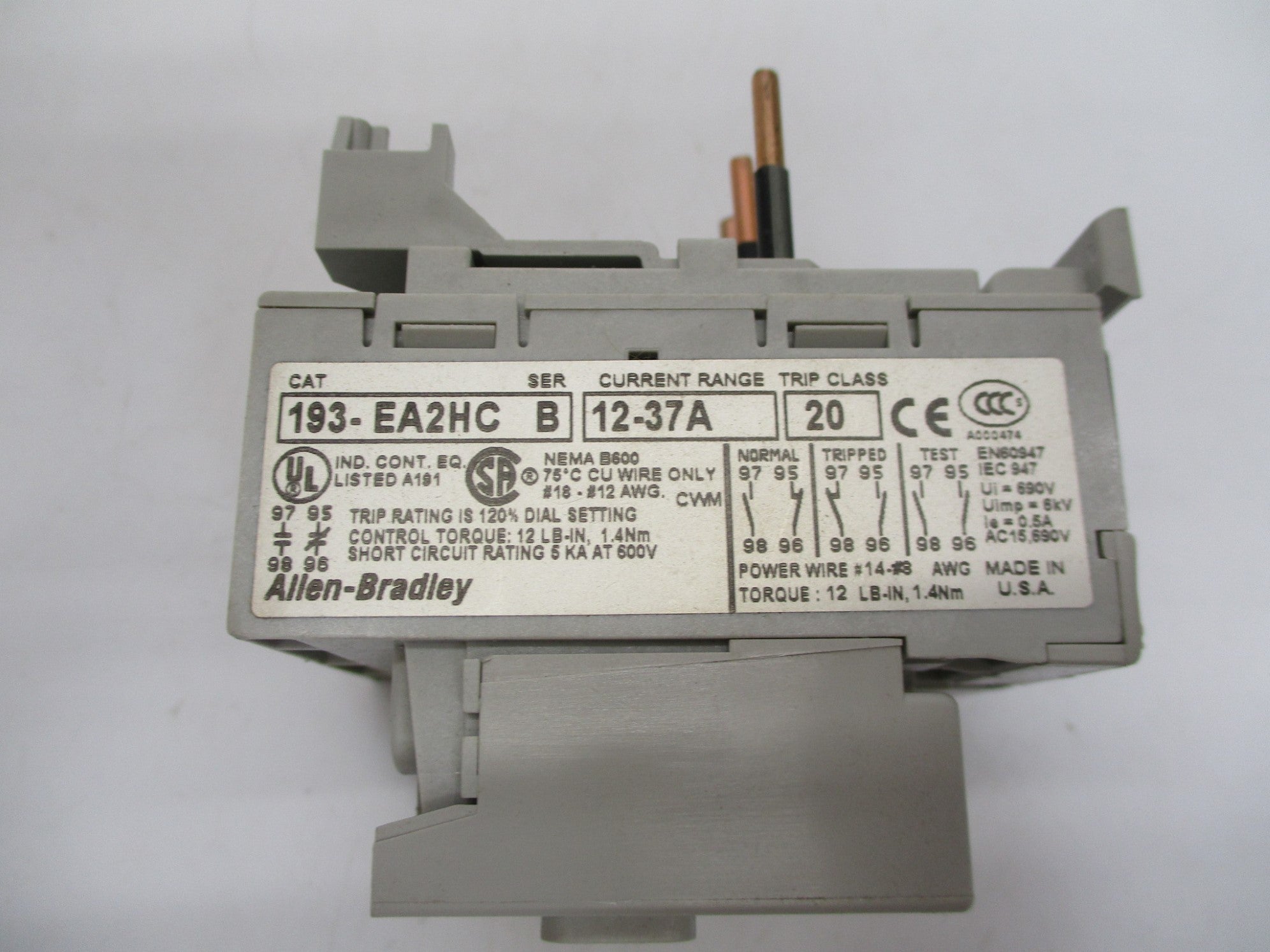 ALLEN BRADLEY 193-EA2HC SER. B 12-37A (BR/WH) NSMP