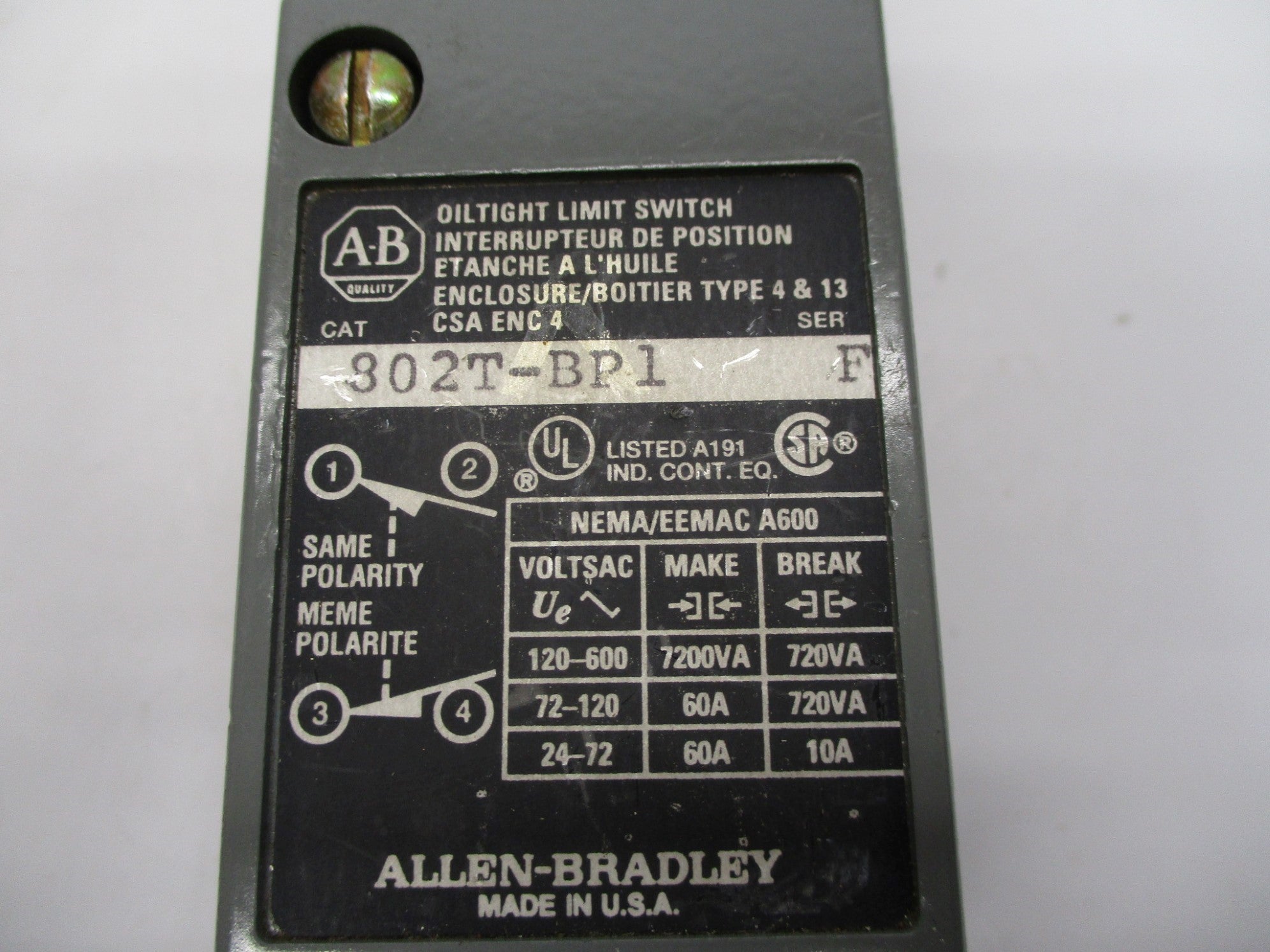 ALLEN BRADLEY 802T-BP1 SER. F NSNP