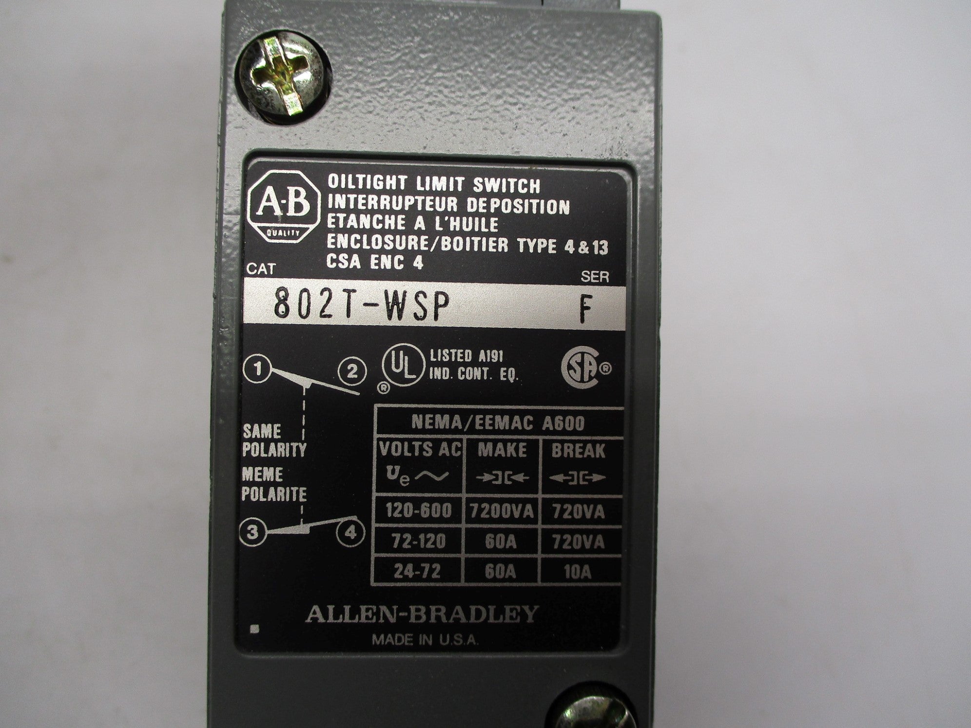 ALLEN BRADLEY 802T-WSP SER. F (BK/GD) NSMP