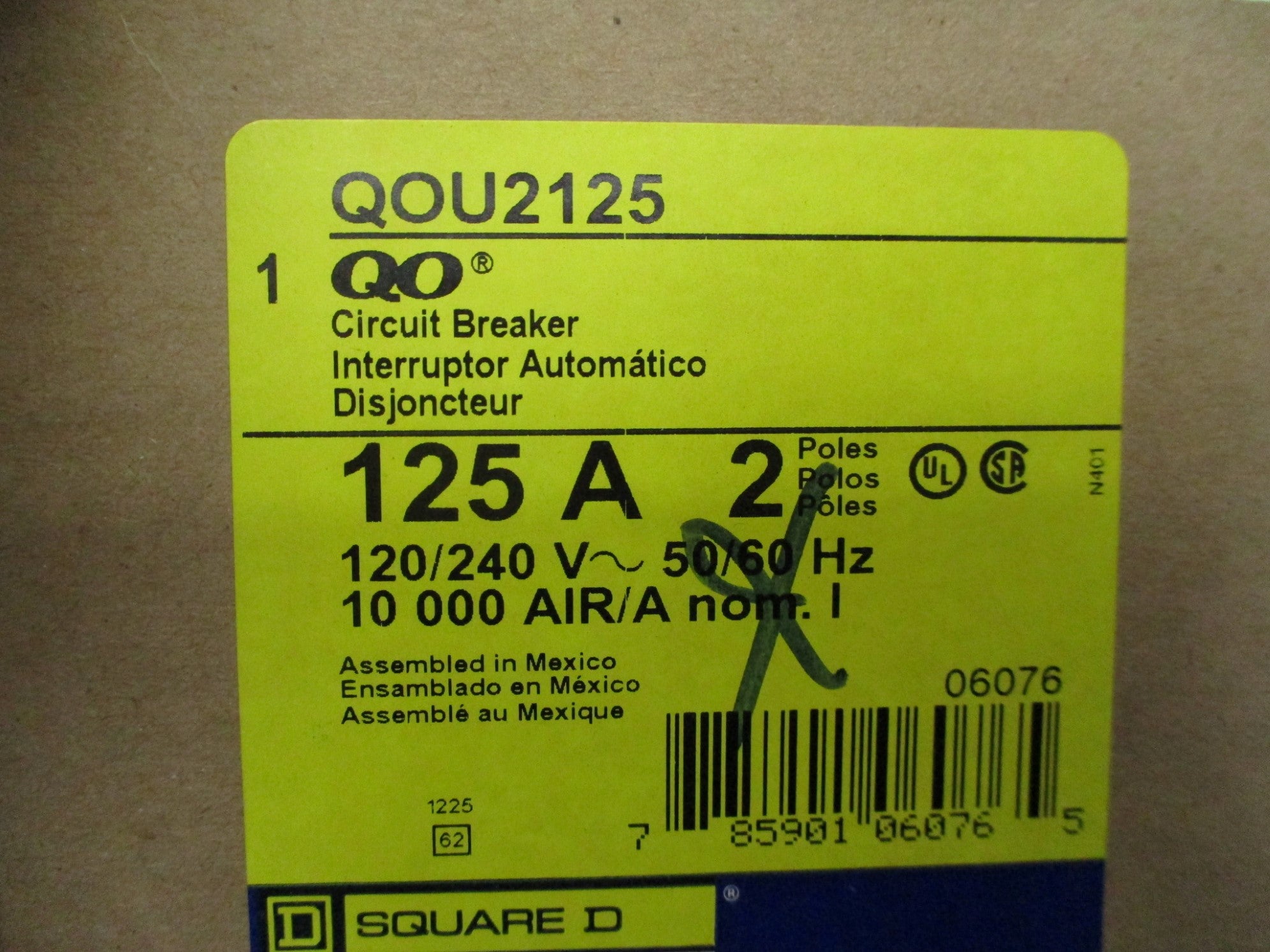 SQUARE D QOU2125 125A 120/240VNSMP