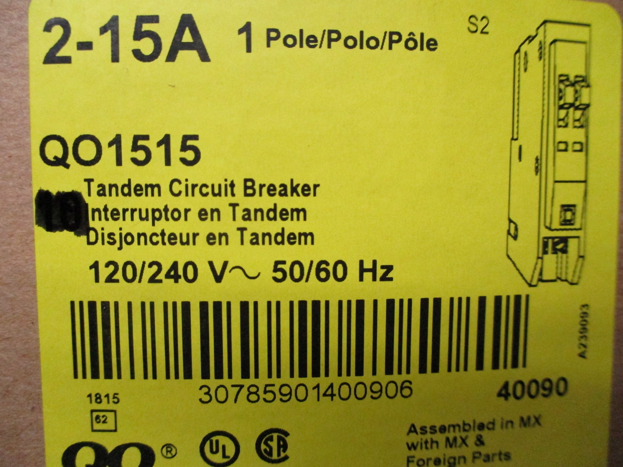 SQUARE D QO1515 15A 120/240V NSNP