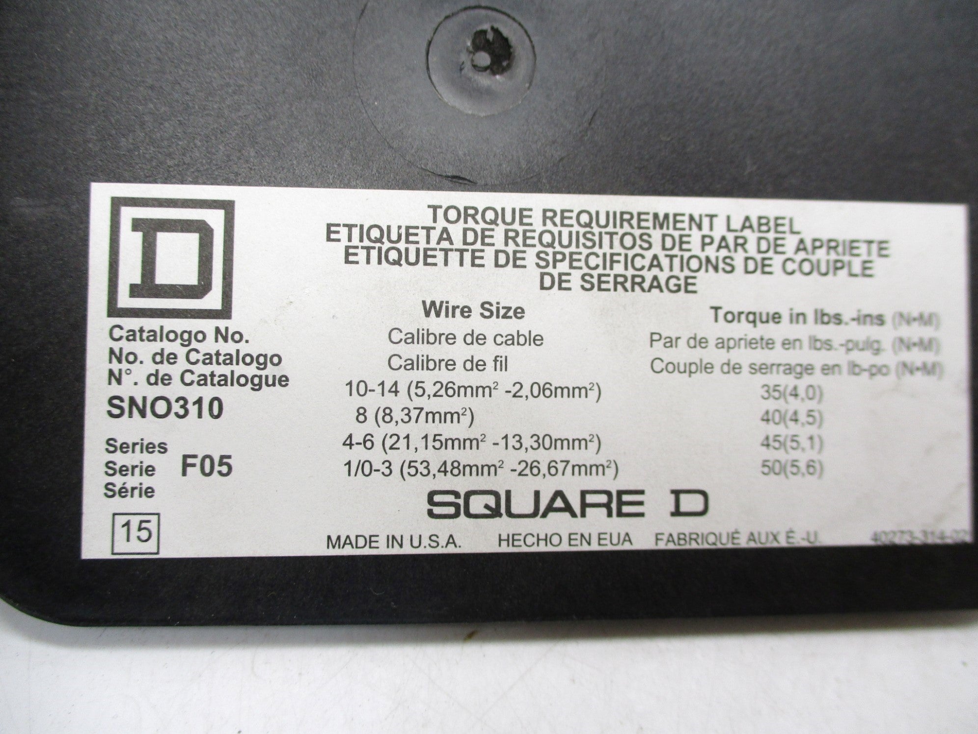 SQUARE D SNO310 SER. F05 NSNP