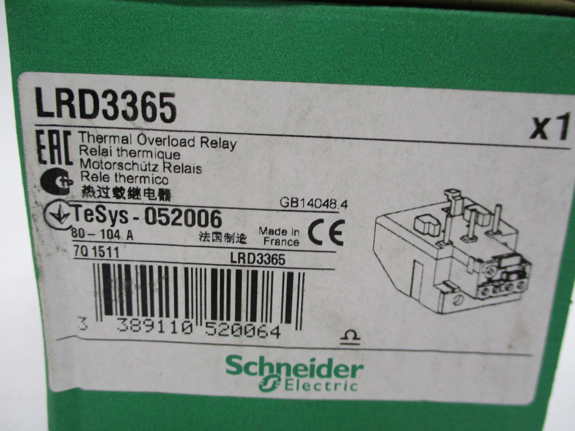 SCHNEIDER ELECTRIC LRD3365 80-104A NSMP