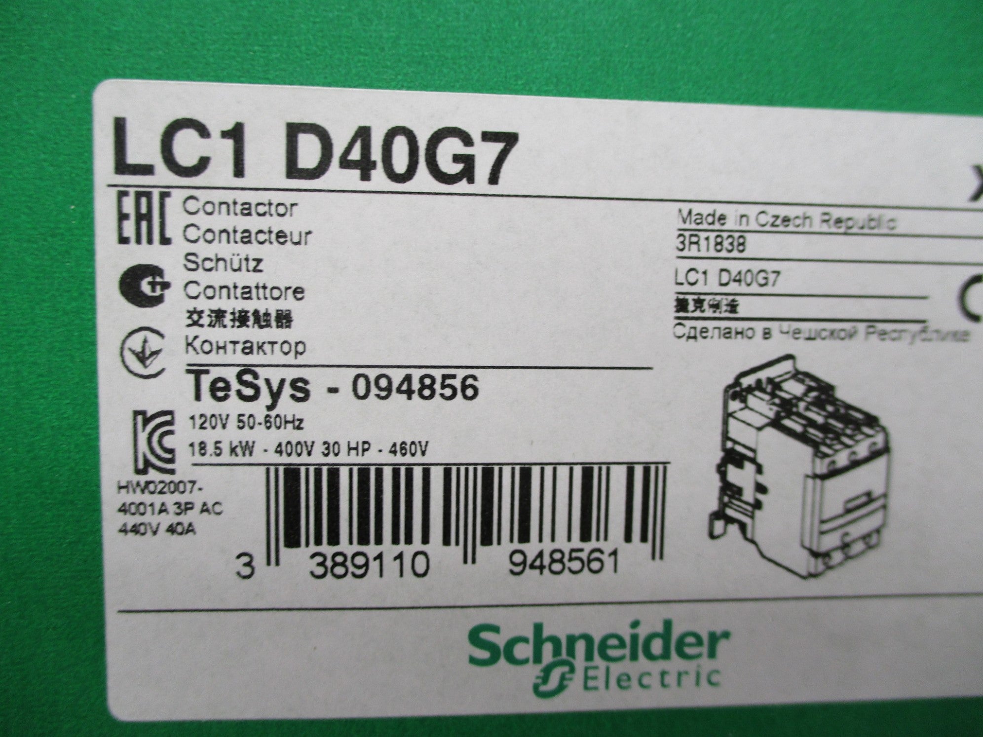 SCHNEIDER ELECTRIC LC1D40G7 120V NSMP