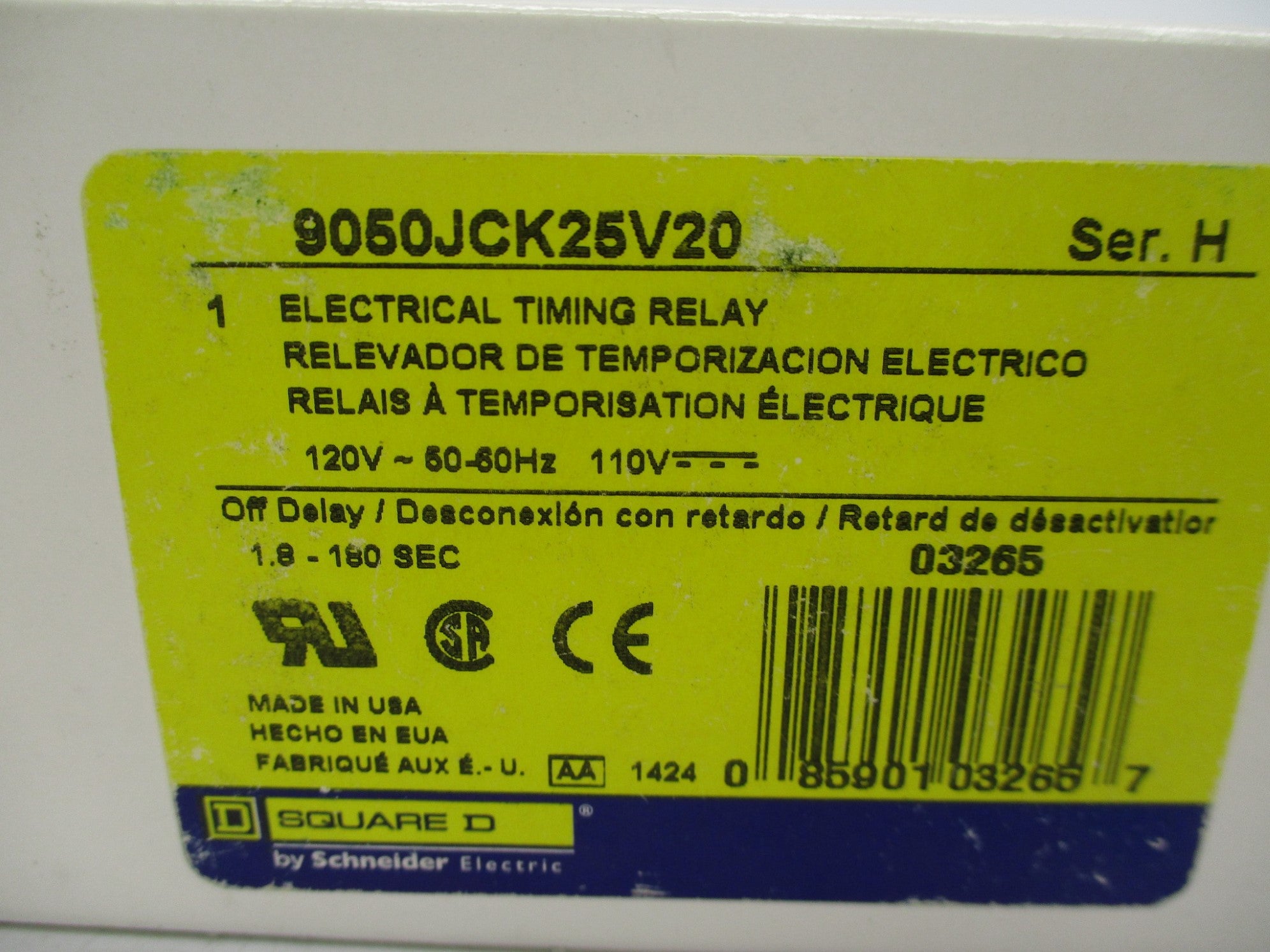 SQUARE D 9050JCK25V20 SER. H 120V NSMP