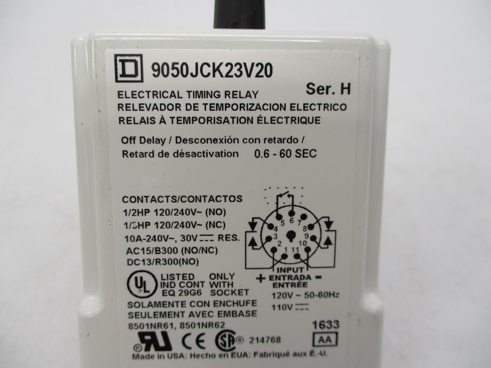 SQUARE D 9050JCK23V20 SER. H 120V NSMP