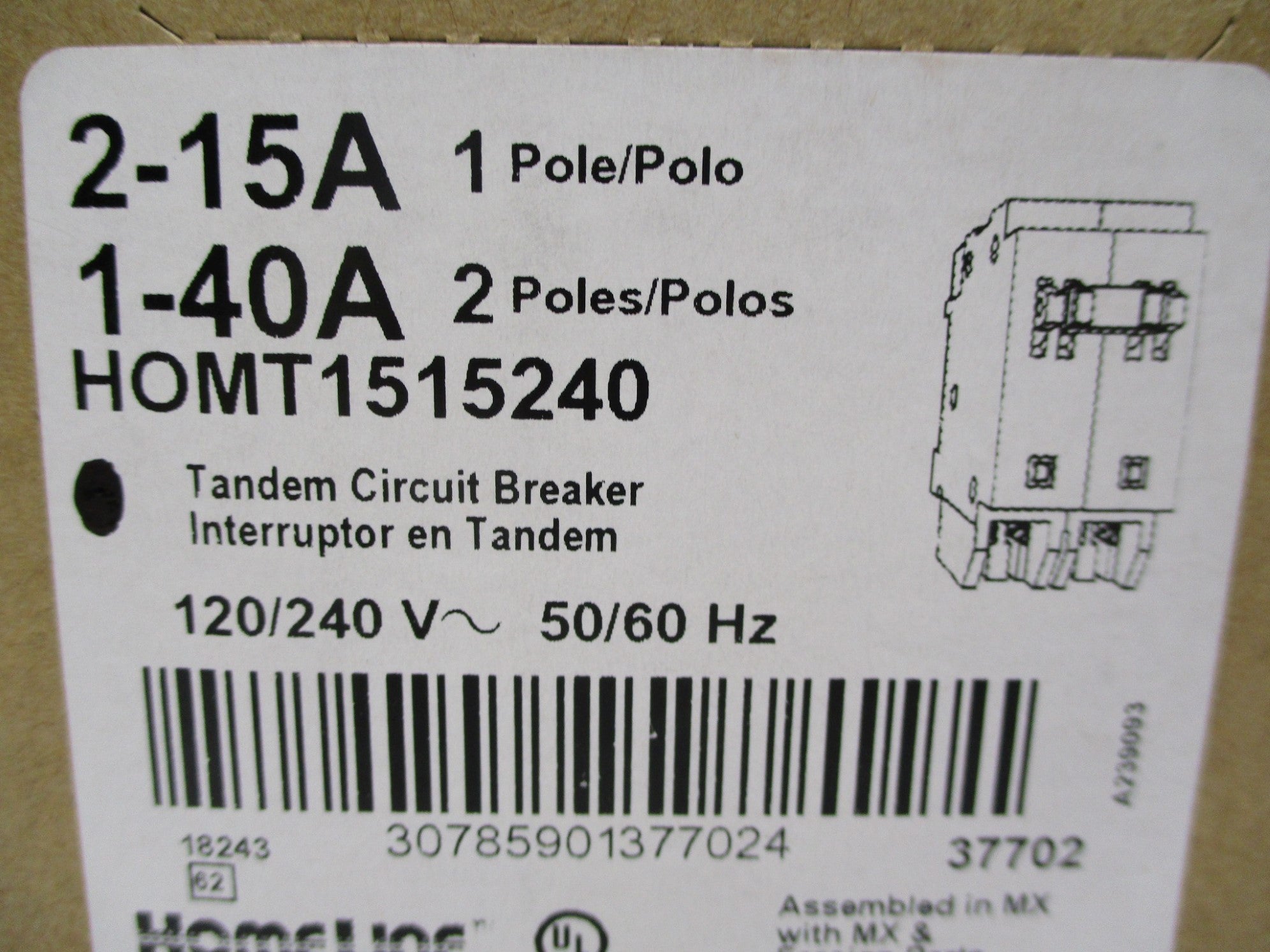 SQUARE D HOMT1515240  15/40A 120/240V NSNP