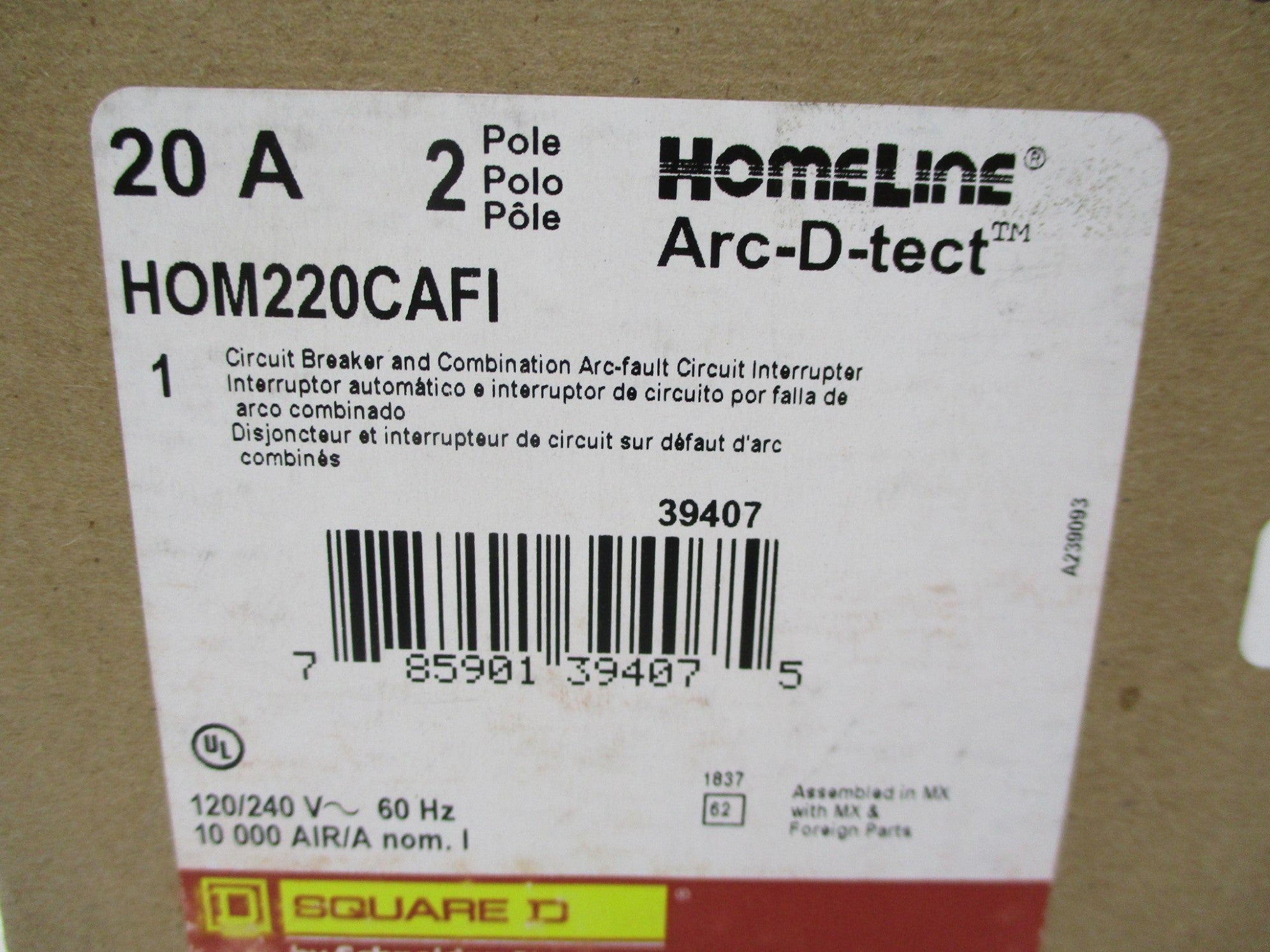 SQUARE D HOM220CAFI 20A 120/240V NSMP