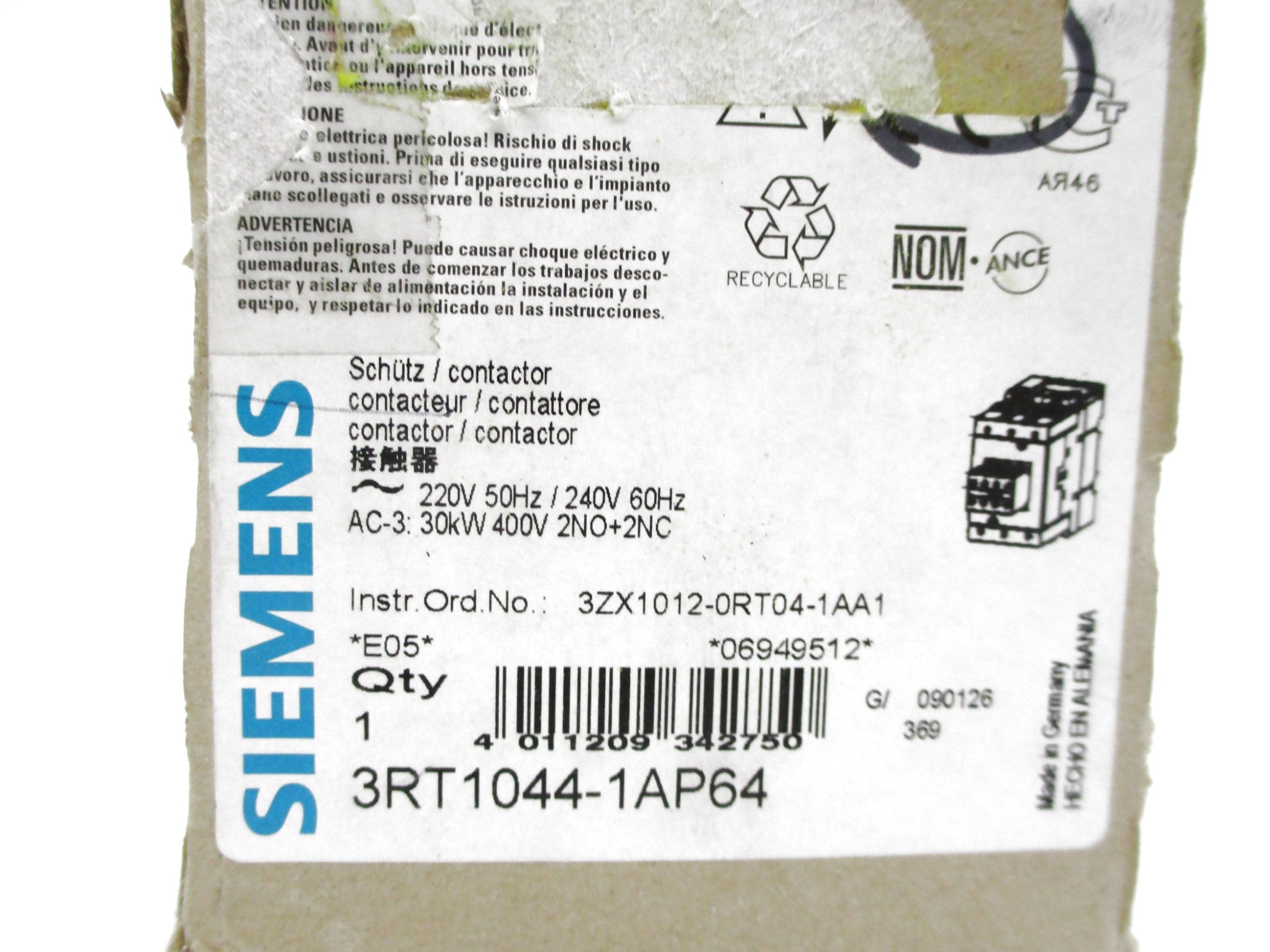SIEMENS 3RT1044-1AP64 240V NSMP