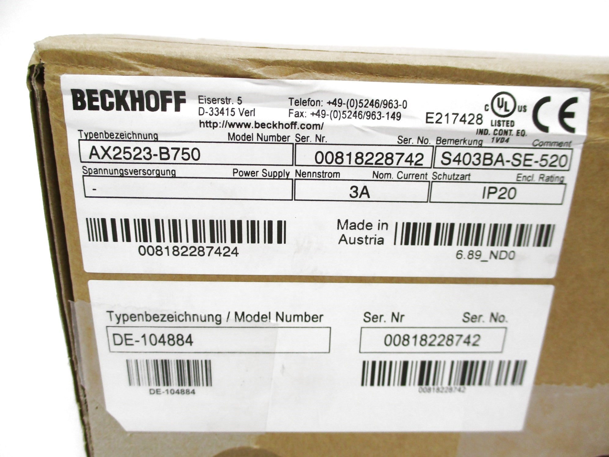 BECKHOFF AX2523-B750 NSMP