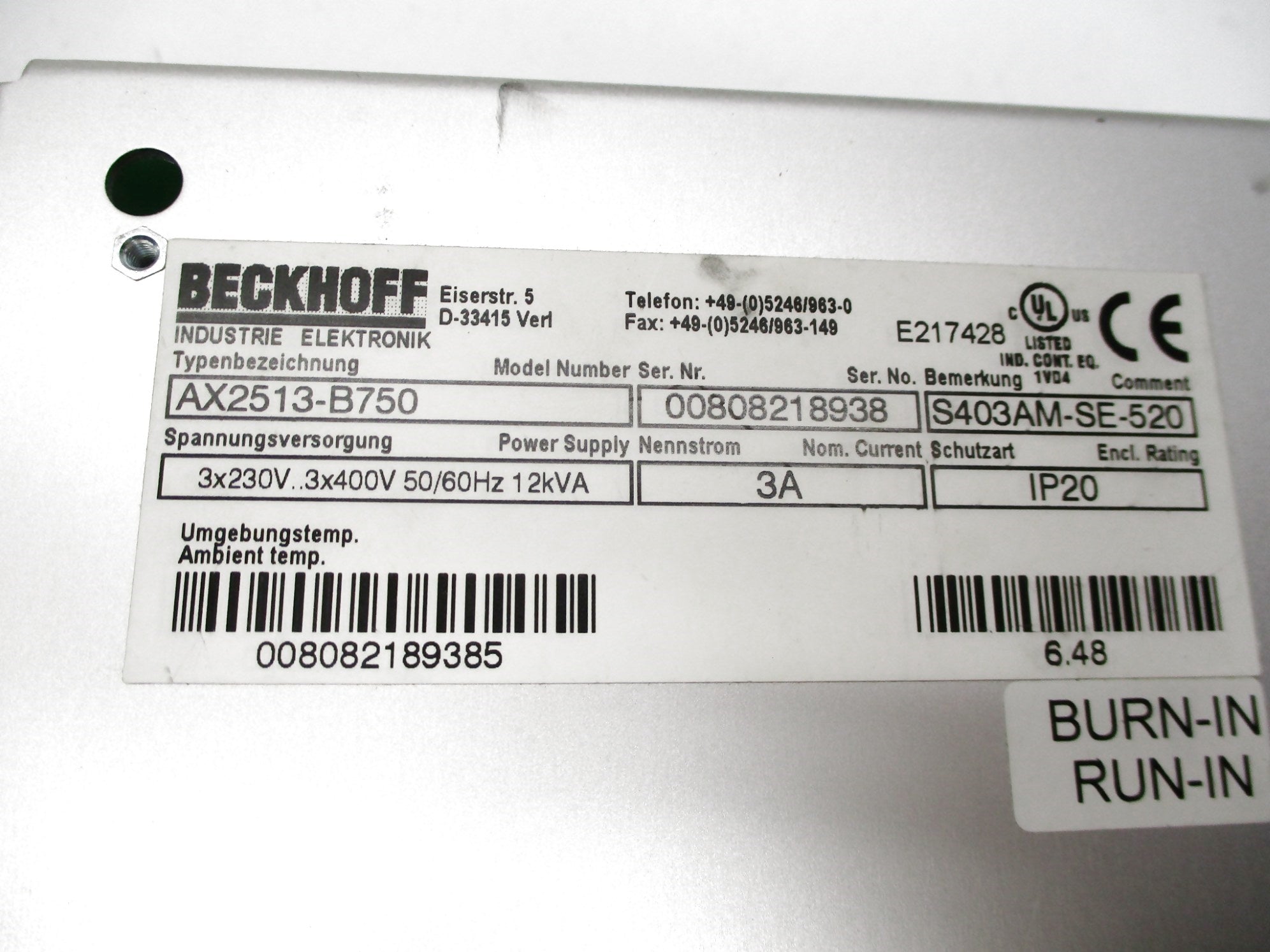 BECKHOFF AX2513-B750 NSMP
