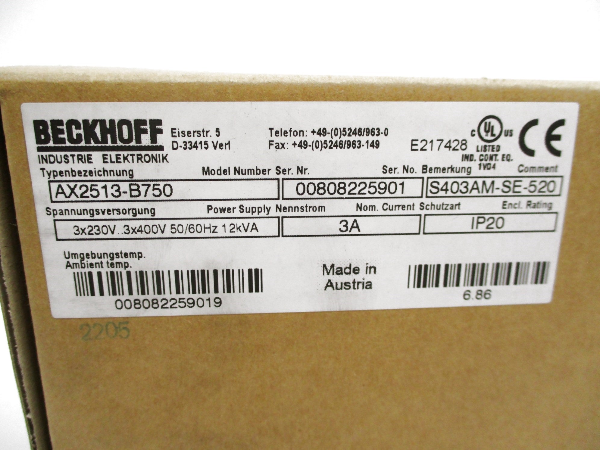 BECKHOFF AX2513-B750 NSMP