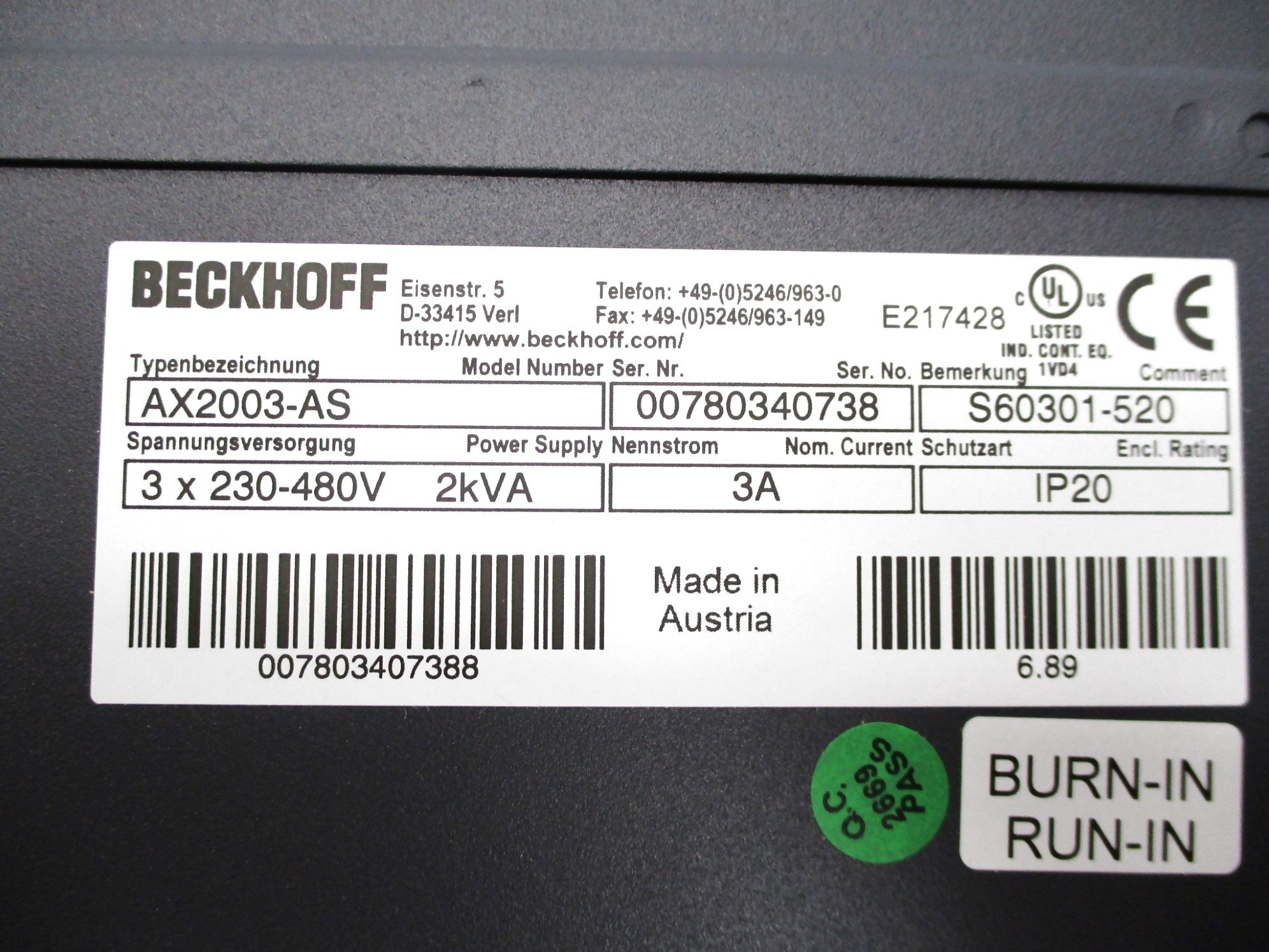 BECKHOFF AX2003-AS NSMP