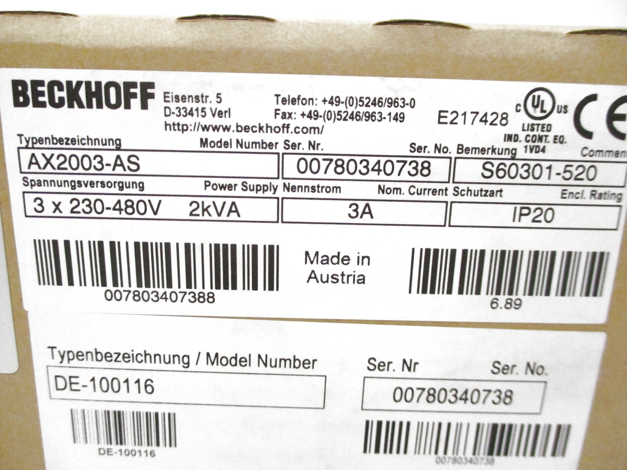 BECKHOFF AX2003-AS NSMP