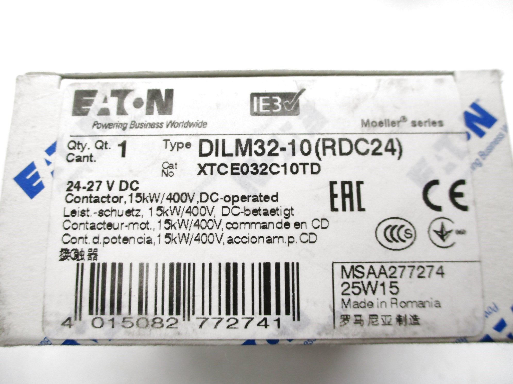 EATON XTCE032C10TD DILM32-10(RDC24) 24-27VDC 40A NSMP