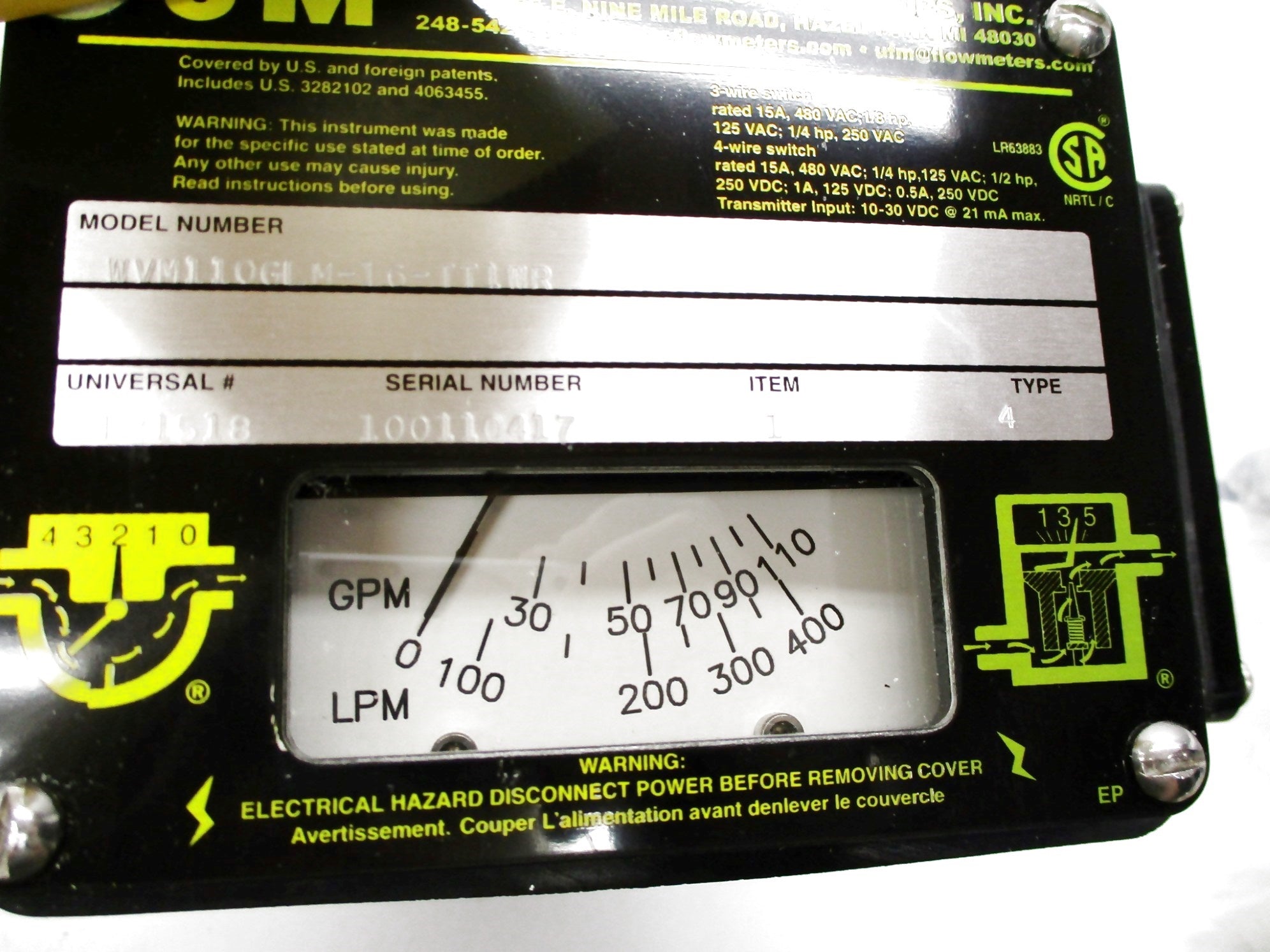 UNIVERSAL FLOW MONITORS WVM110GLM-16-TT1WR 2-1/4" UNMP