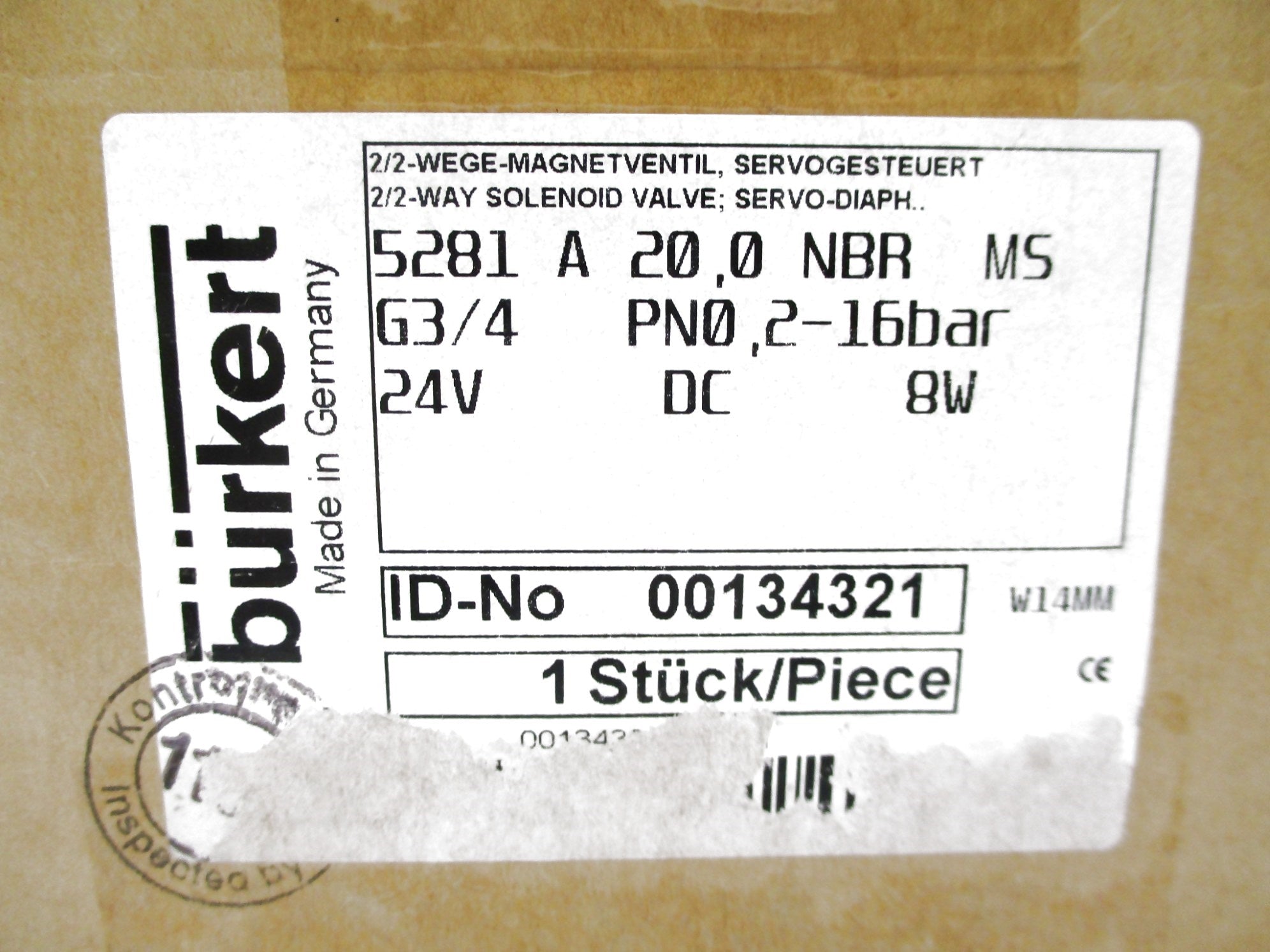 BURKERT 00134321 24VDC NSMP