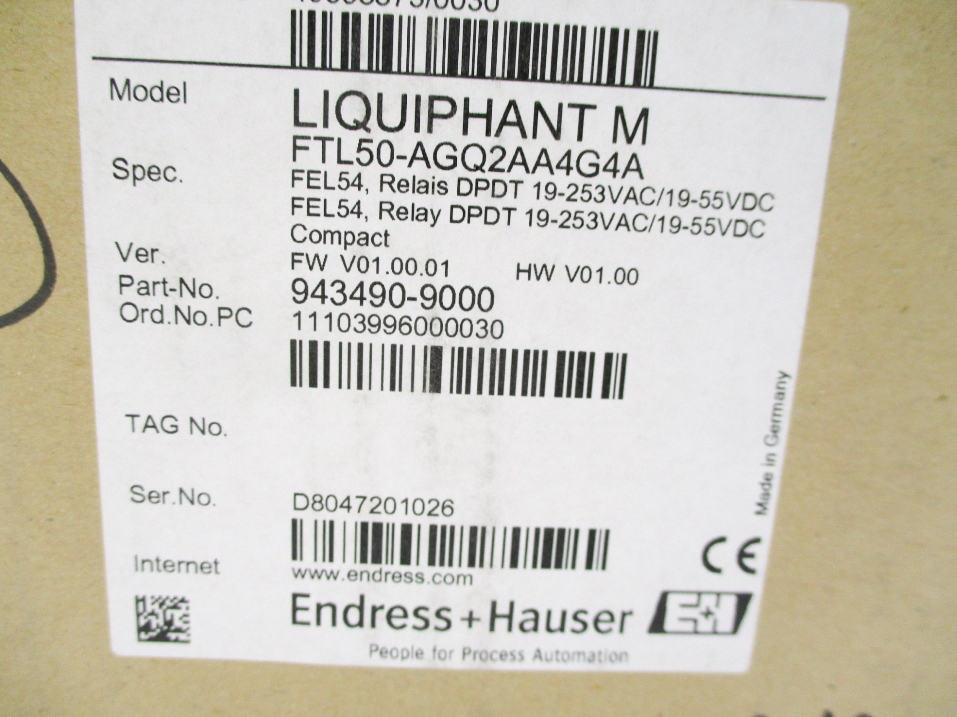 ENDRESS+HAUSER FTL50-AGQ2AA4G4A 943490-9000 NSMP