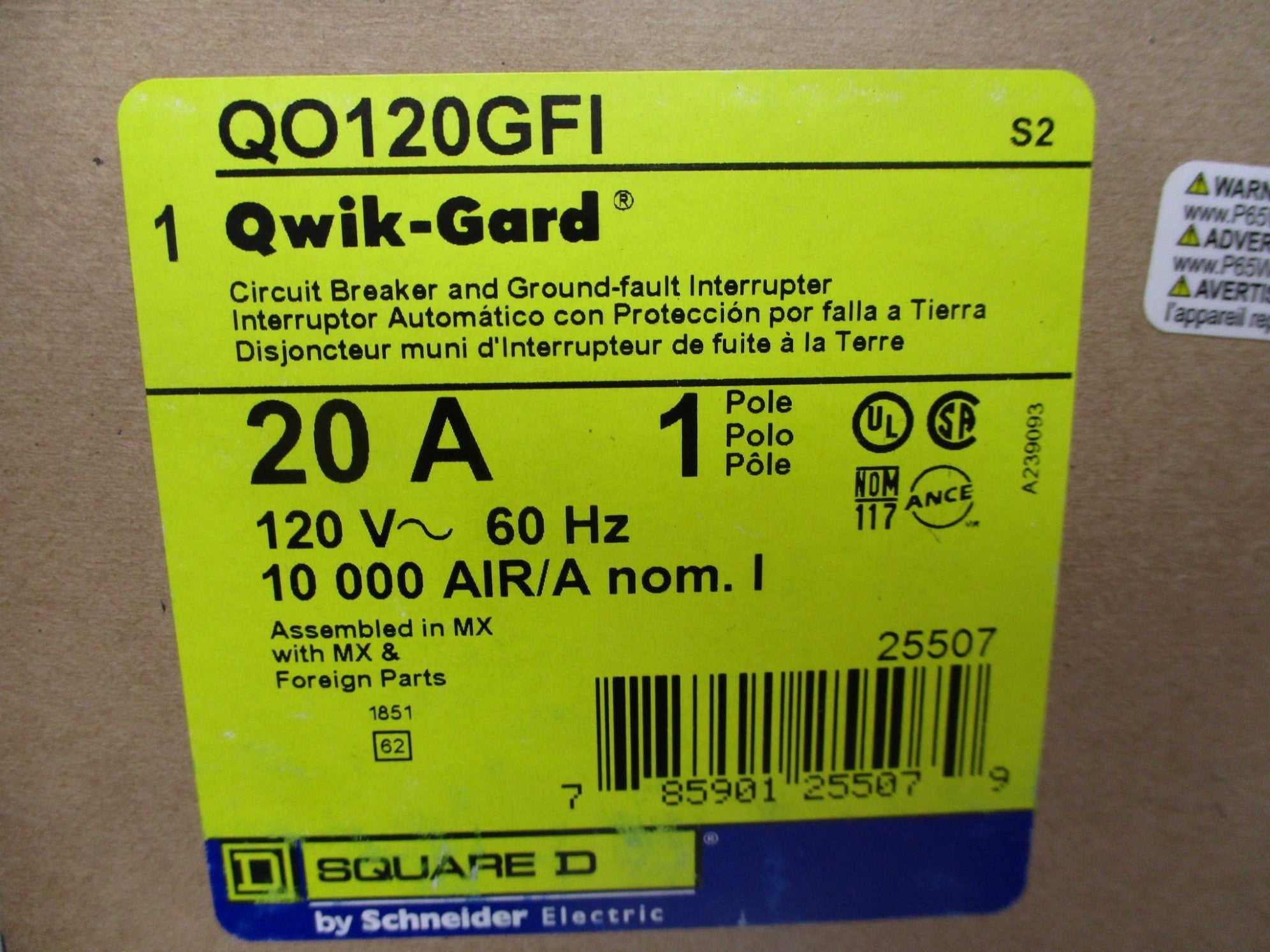 SQUARE D QO120GFI SER. 2 20A 120V NSMP