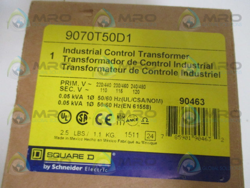 SQUARE D 9070T50D1 TRANSFORMER 240/480V-120V *NEW NO BOX*