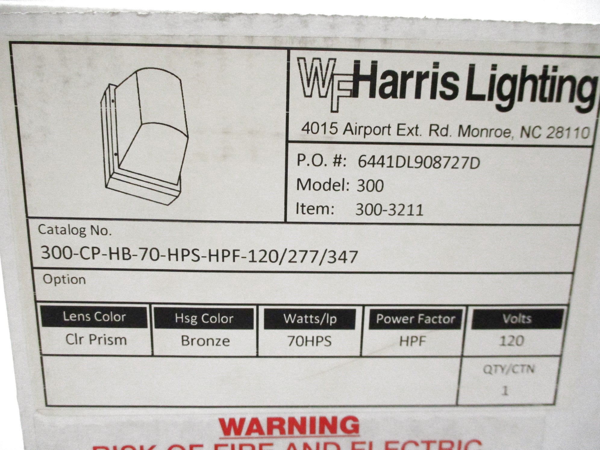 WF HARRIS LIGHTING 300-CP-HB-70-HPS-HPF-120/277/347 (NO BULB) NSMP
