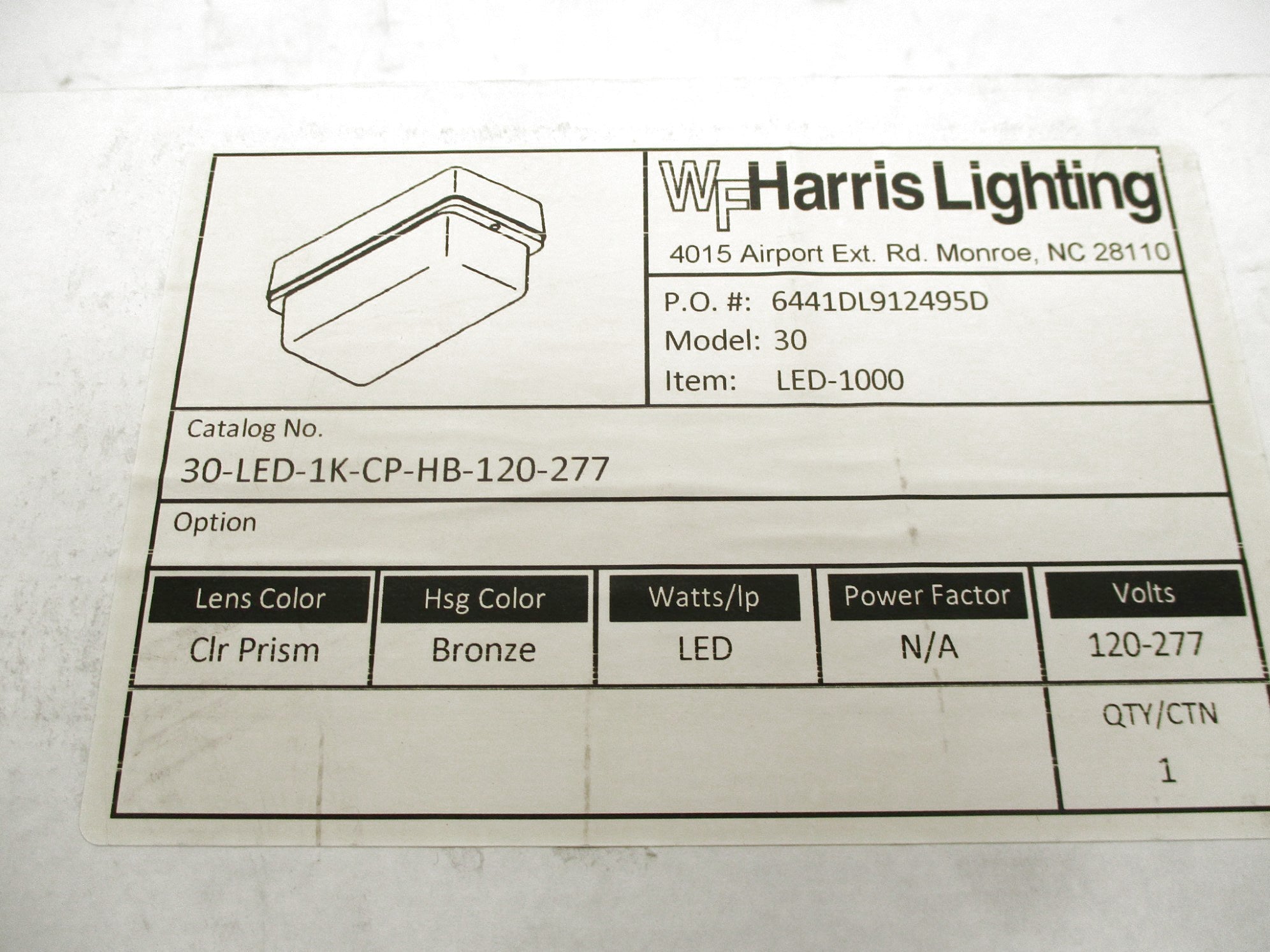 WF HARRIS LIGHTING 30-LED-1K-CP-HB-120-277 NSMP