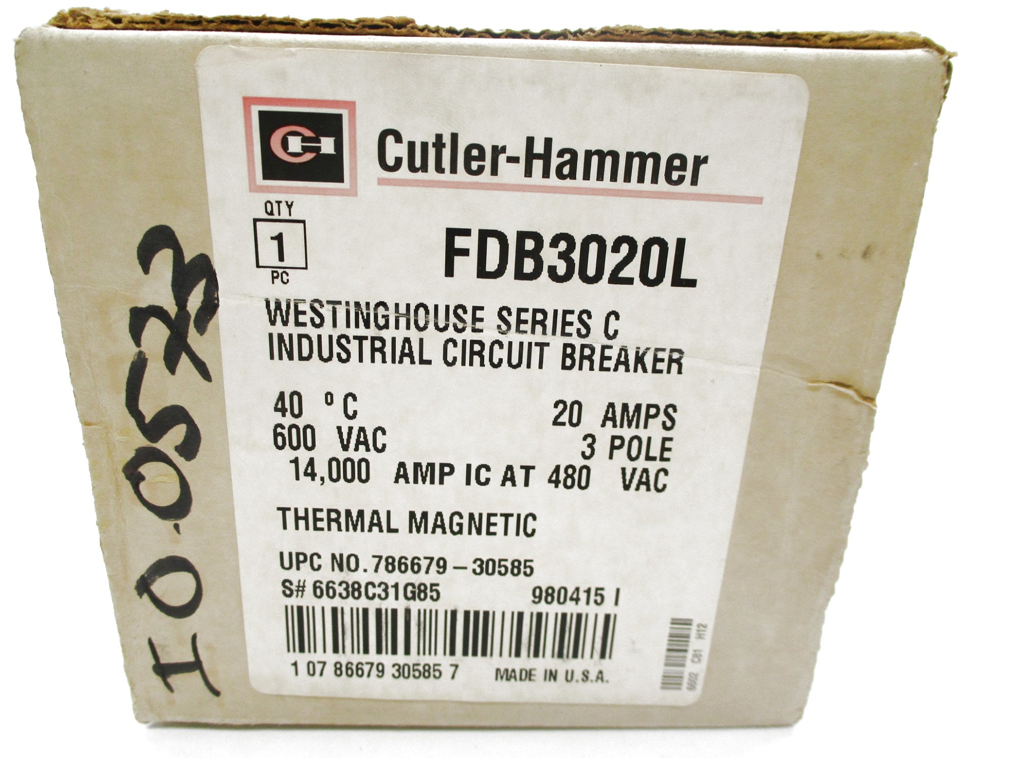 CUTLER HAMMER FDB3020L 20A 480VAC SER C (BLUE) NSMP