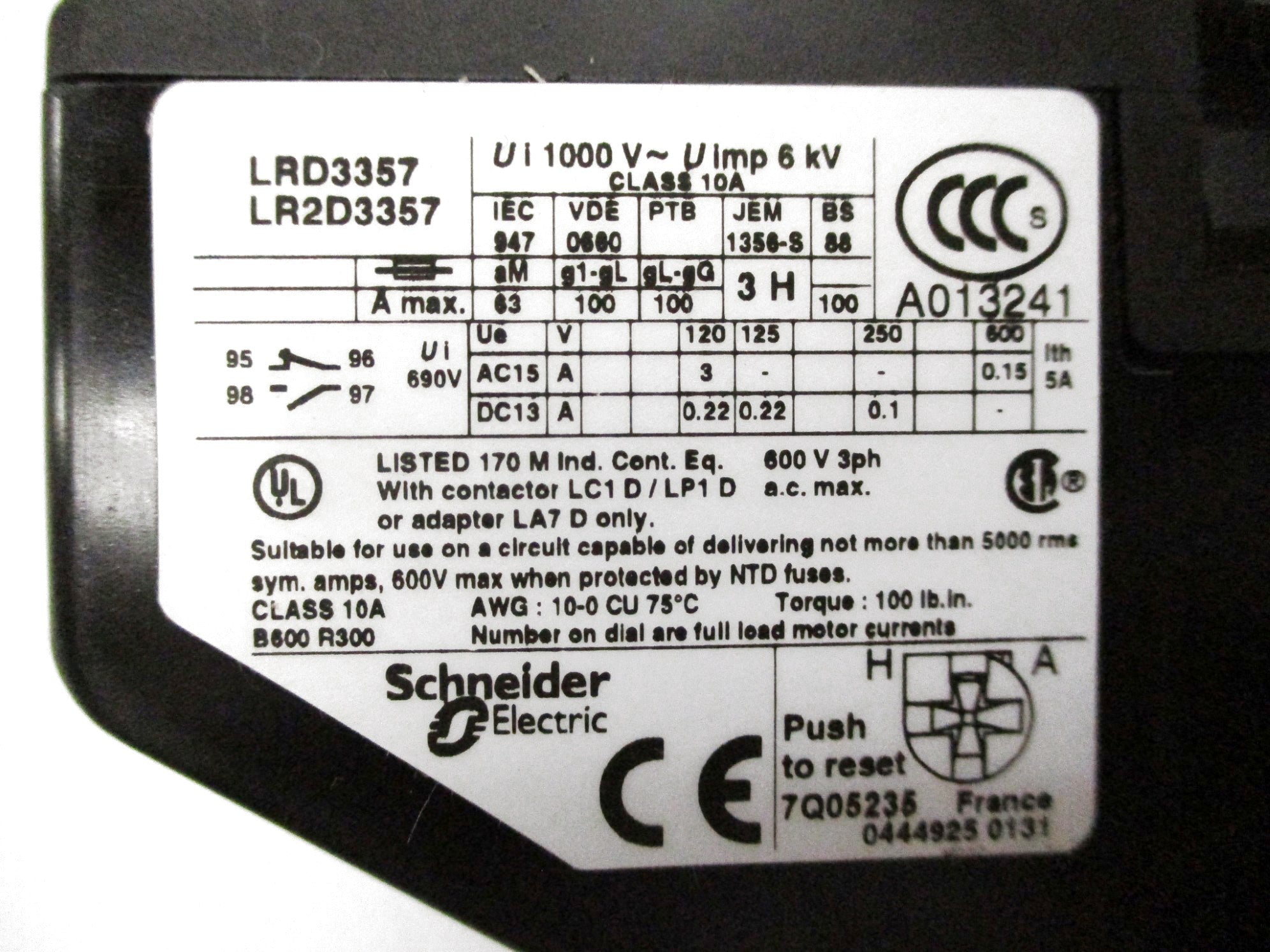 TELEMECANIQUE LR2D3357 1000V 37-50A NSMP